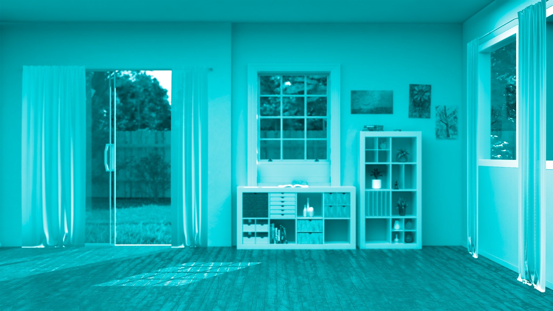 Monochromatic Teal Living Room