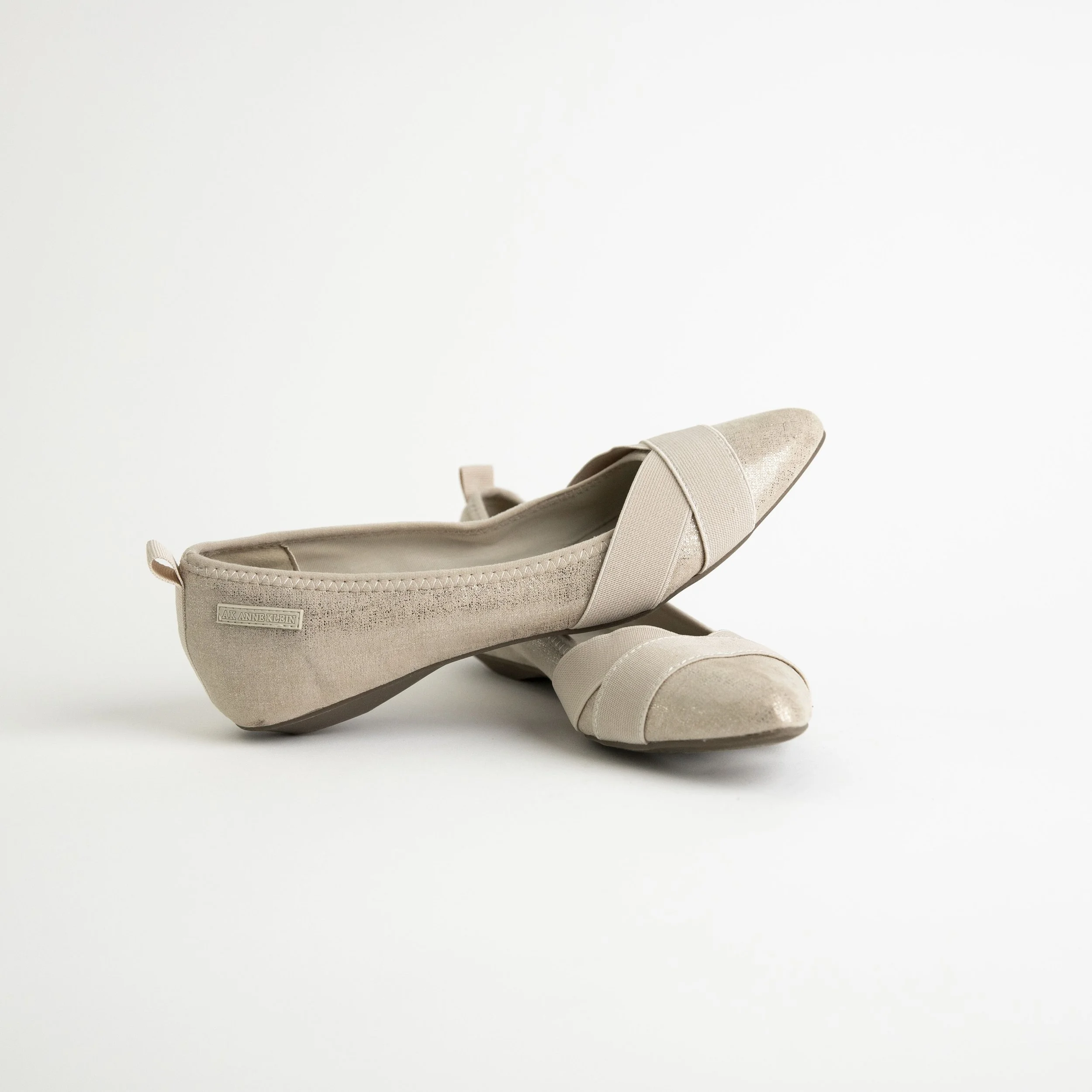 Beige Sparkly Flats With Criss Cross Detail