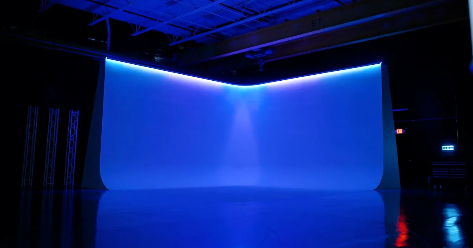 White cyc wall studio stage at Golden Hour production studio in Grand Rapids Michigan