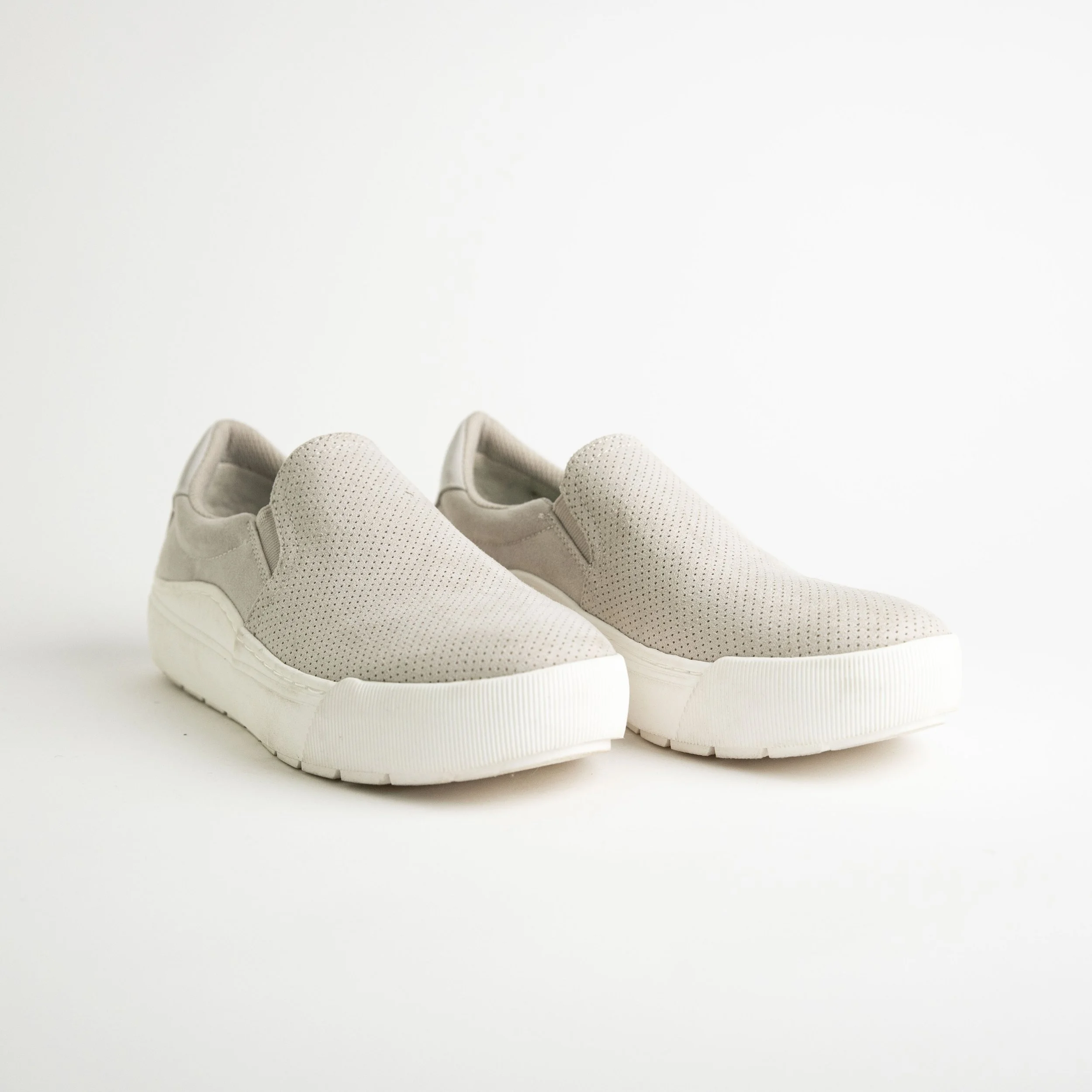 Beige And White Slip On Casual Loafers