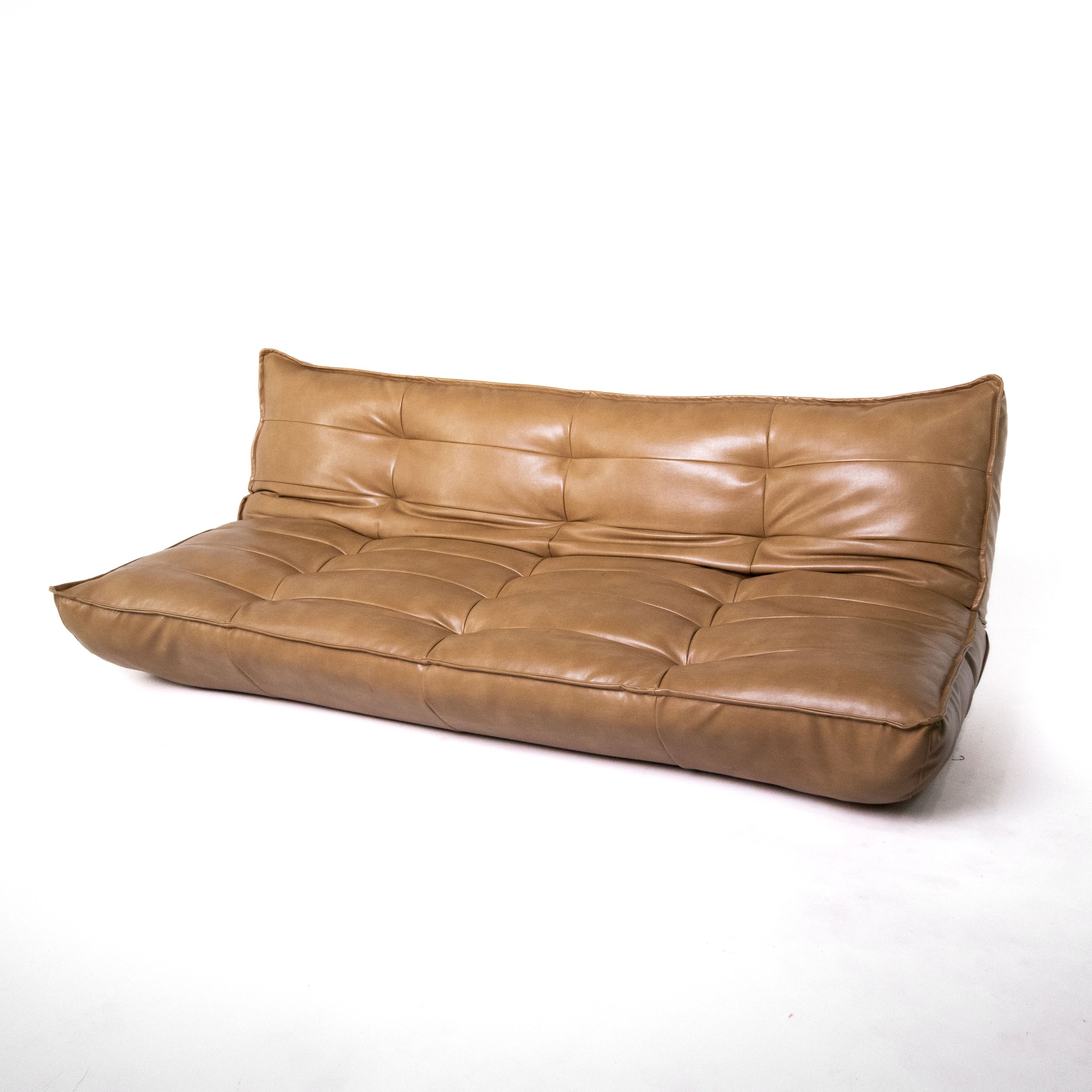 Tan Faux Leather Togo Floor Sleeper Sofa