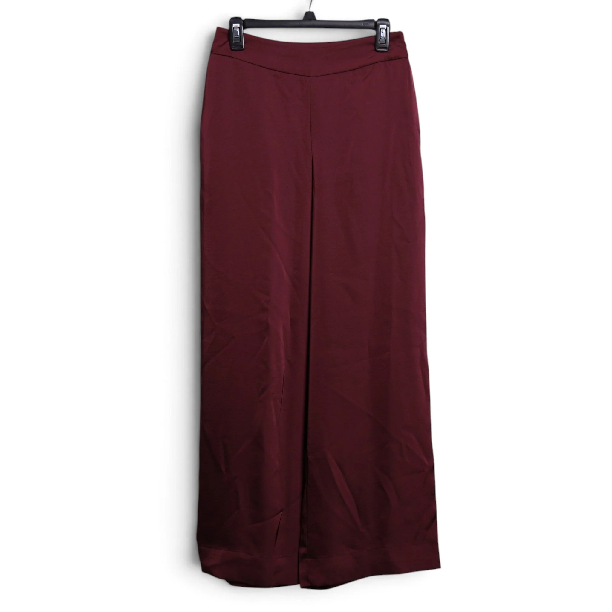 Wine Red Satin Wide Leg Dress Pants