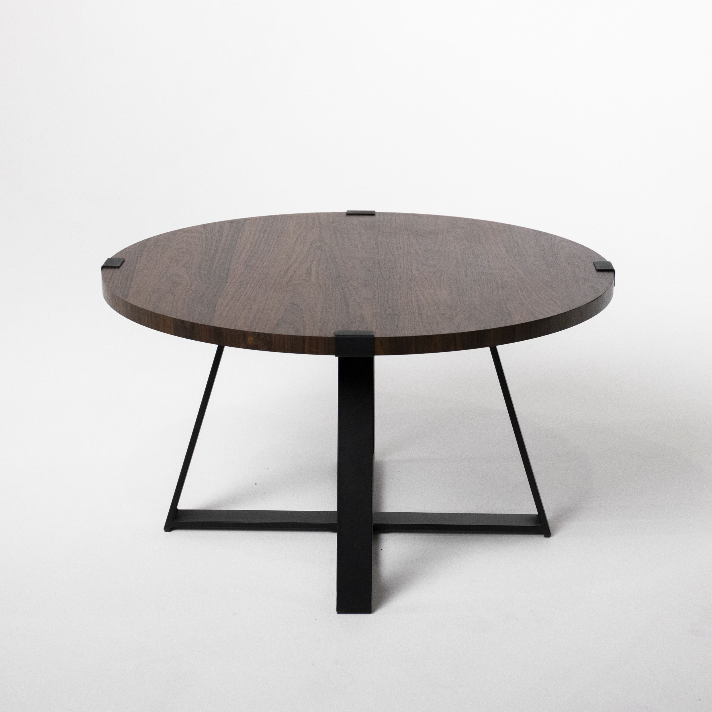 Round Dark Wood Metal Coffee Table