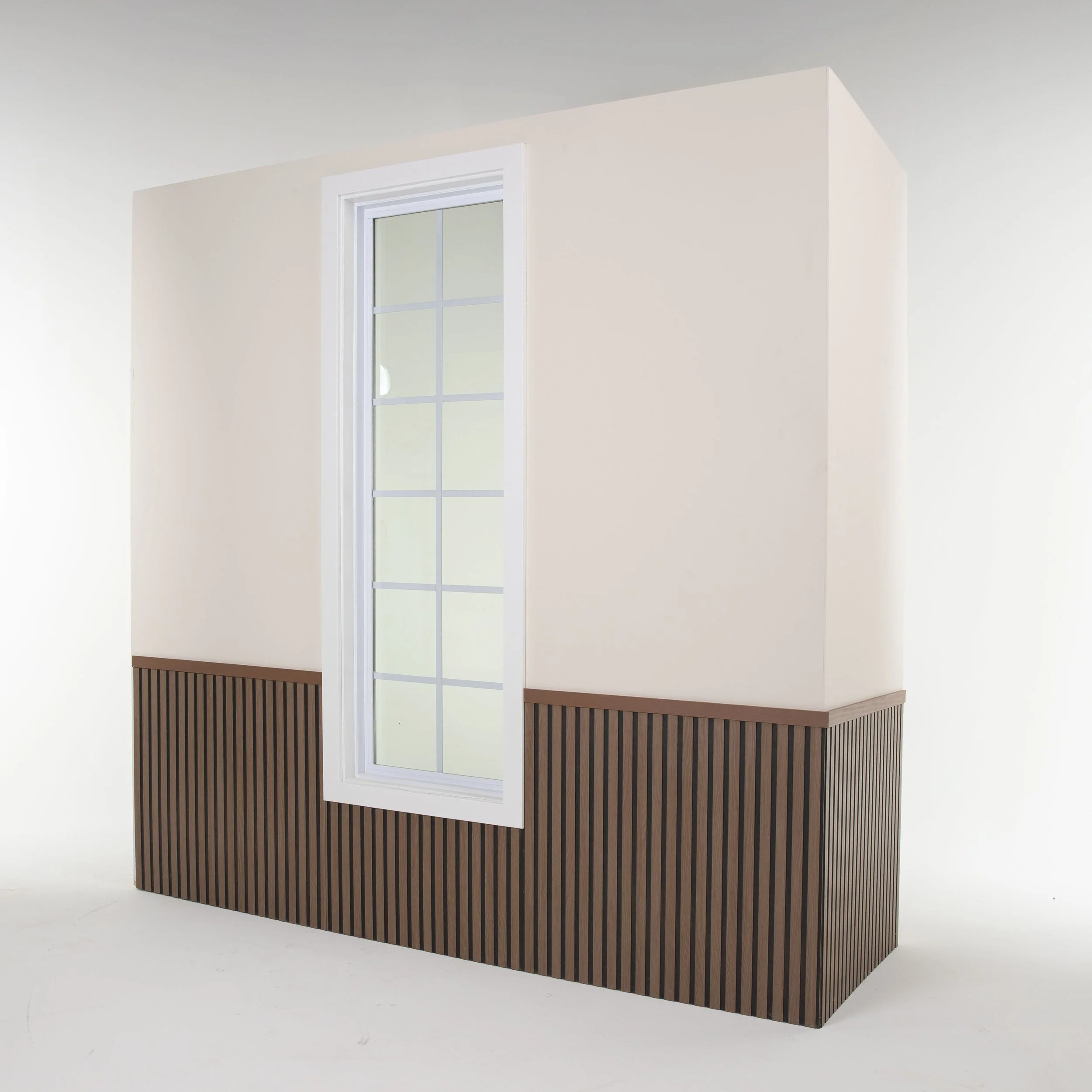 Window Corner Set Wall with Wood Slat Paneling
