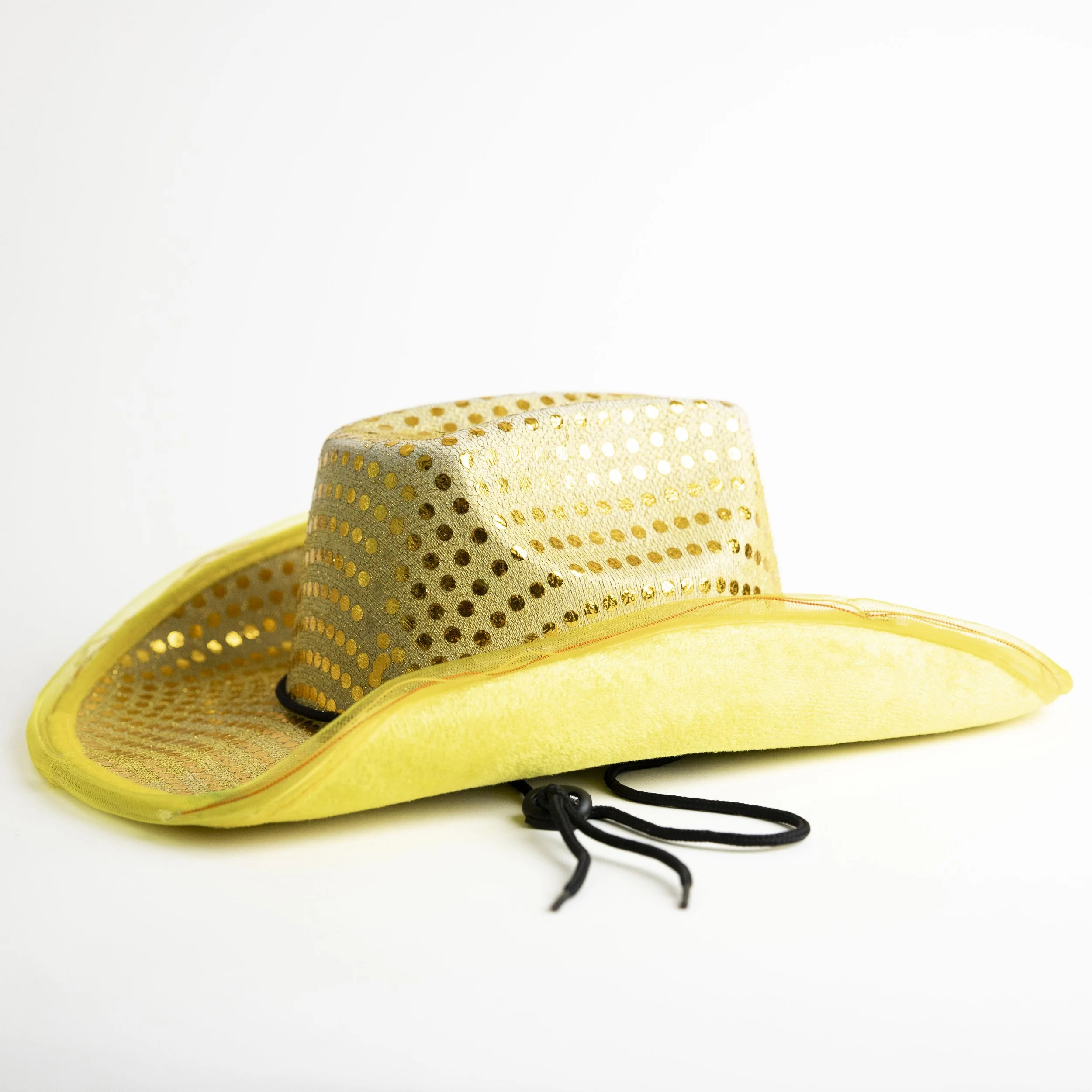 Yellow Sparkly Cowboy Hat With Chin Strap