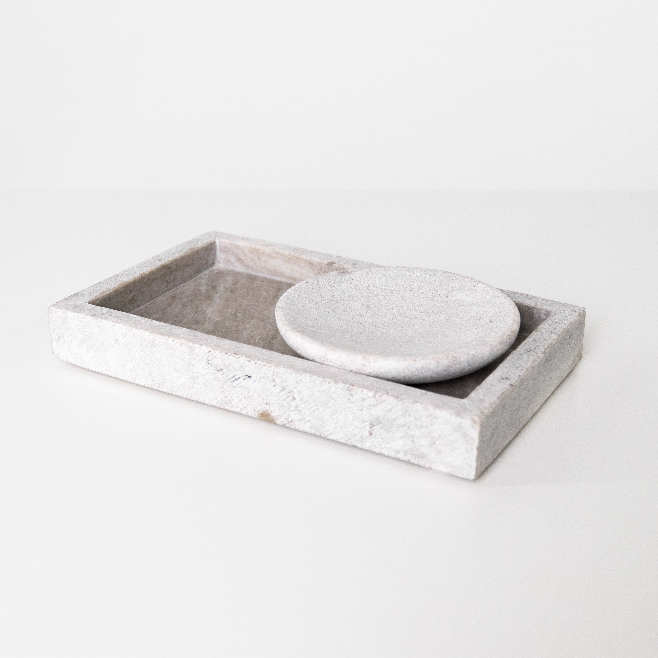 Stone Rectangular Tray and Circle Dish Set