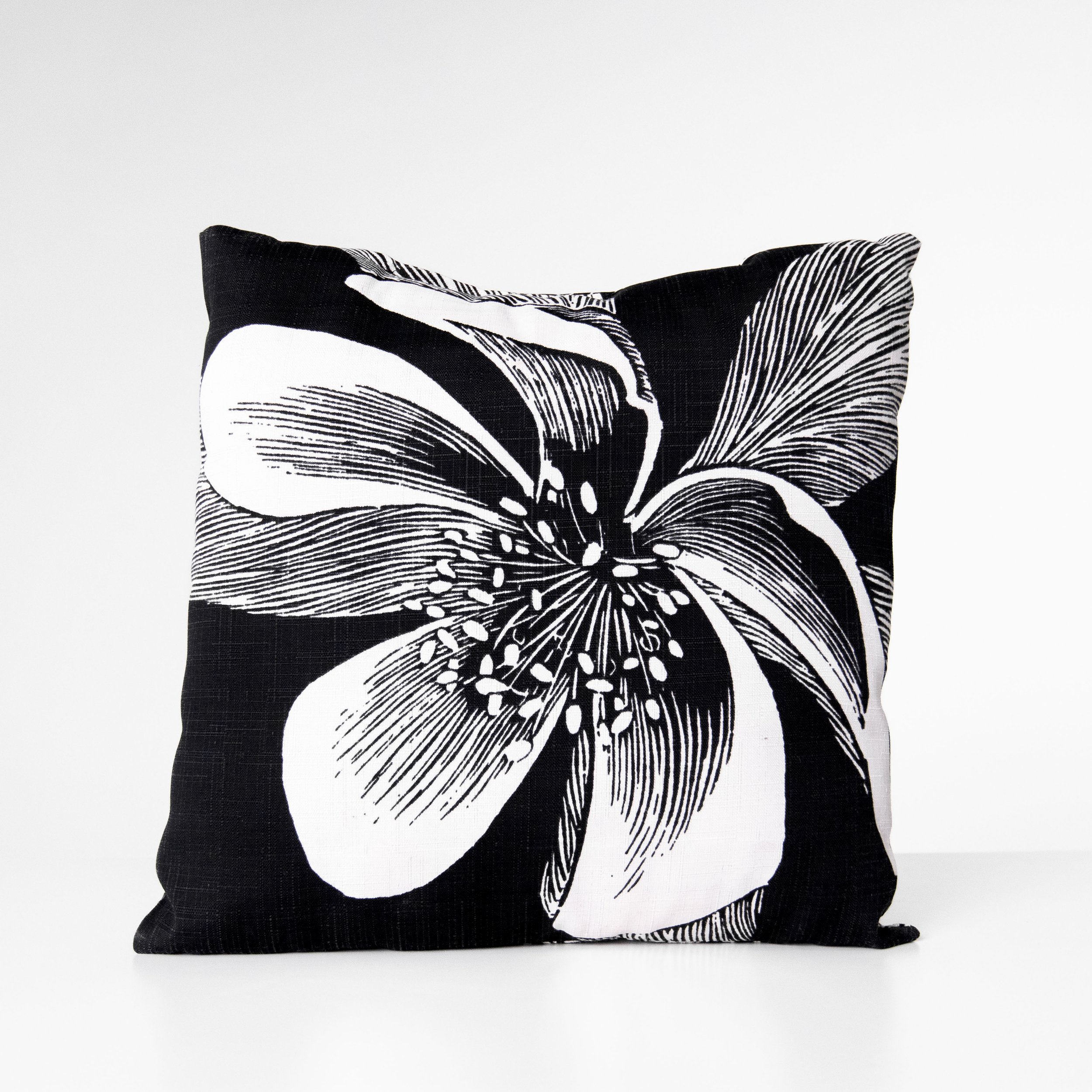 Floral Black and White Square Pillow
