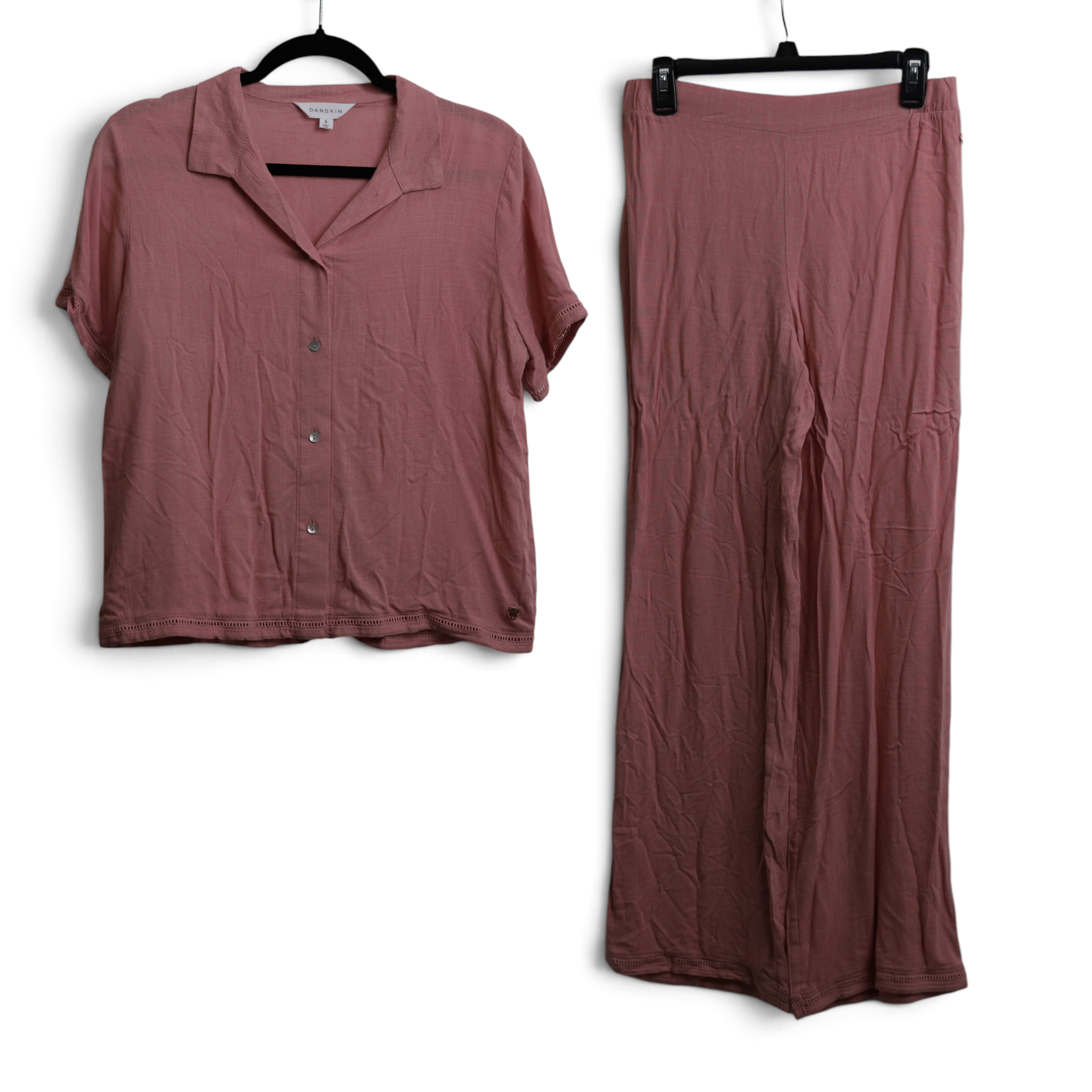 Blush Pink Button Up Lounge Set With Hemstitch Detail