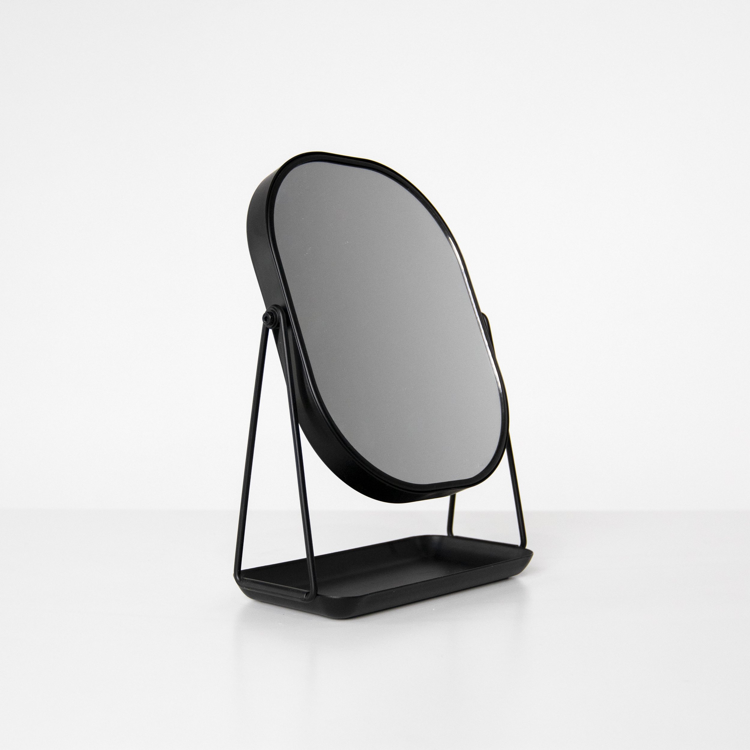 Large Black Oval Tabletop Mirror