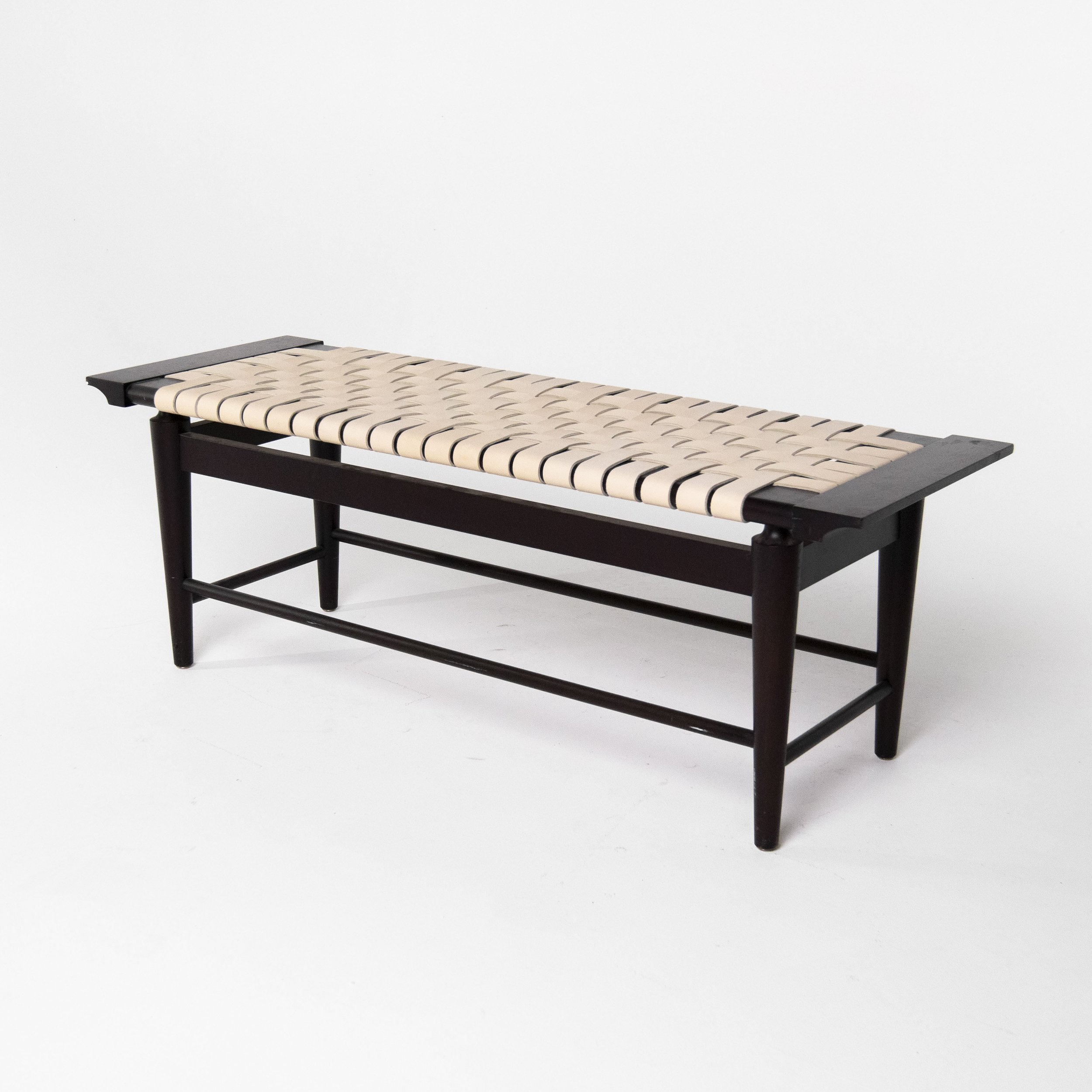 Jeup Dark Brown Bench with Woven Tan Seat