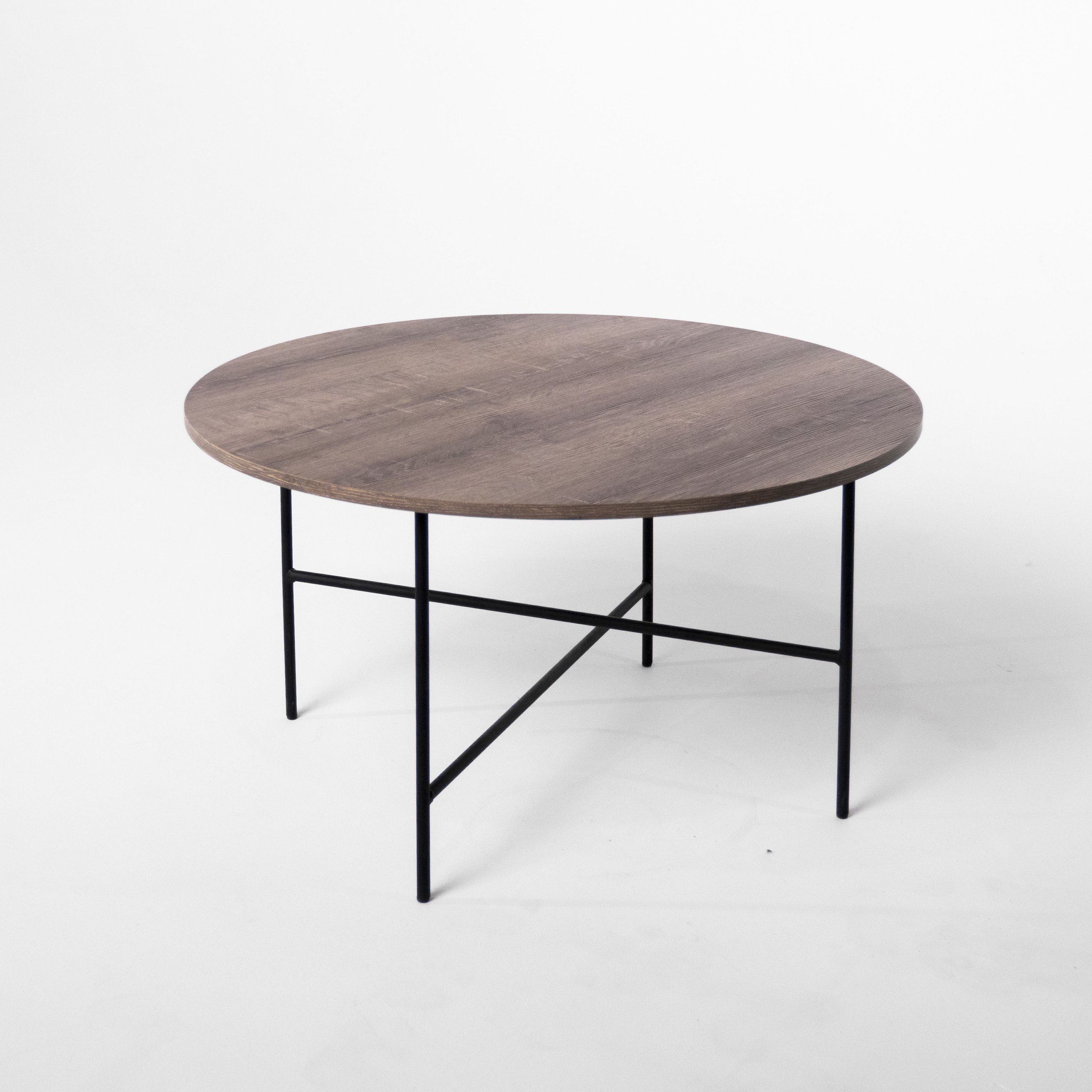 Round Thin Legs Wood Metal Coffee Table