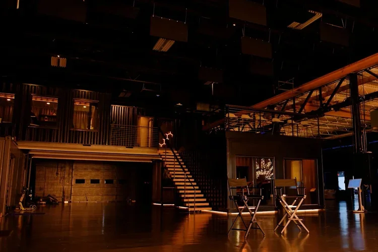 Interior of Golden Hour virtual production and film studio in Grand Rapids Michigan featuring shipping containers