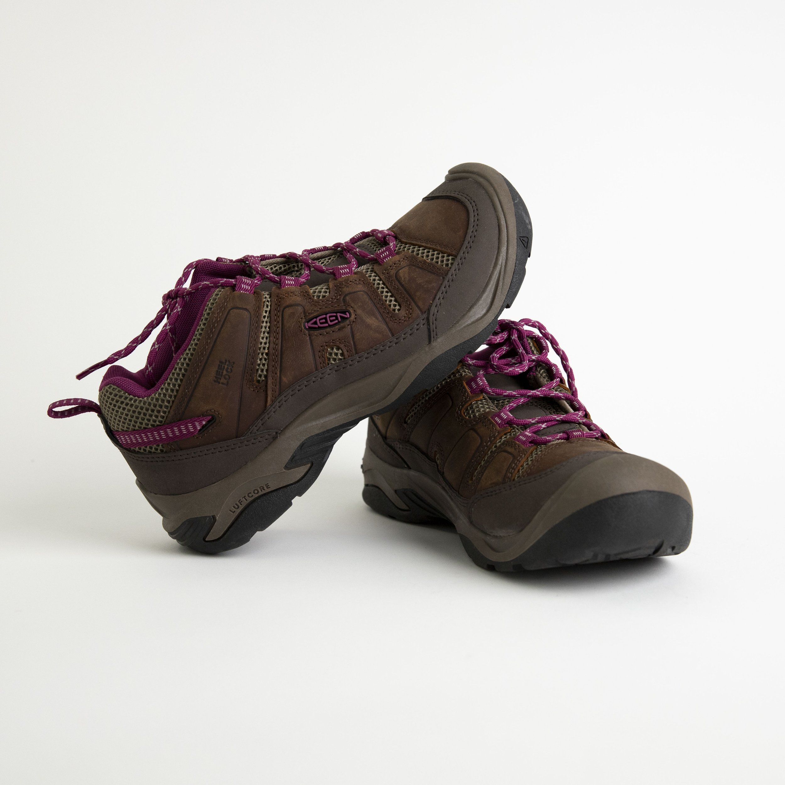 Brown Hiking Boots With Purple Accents