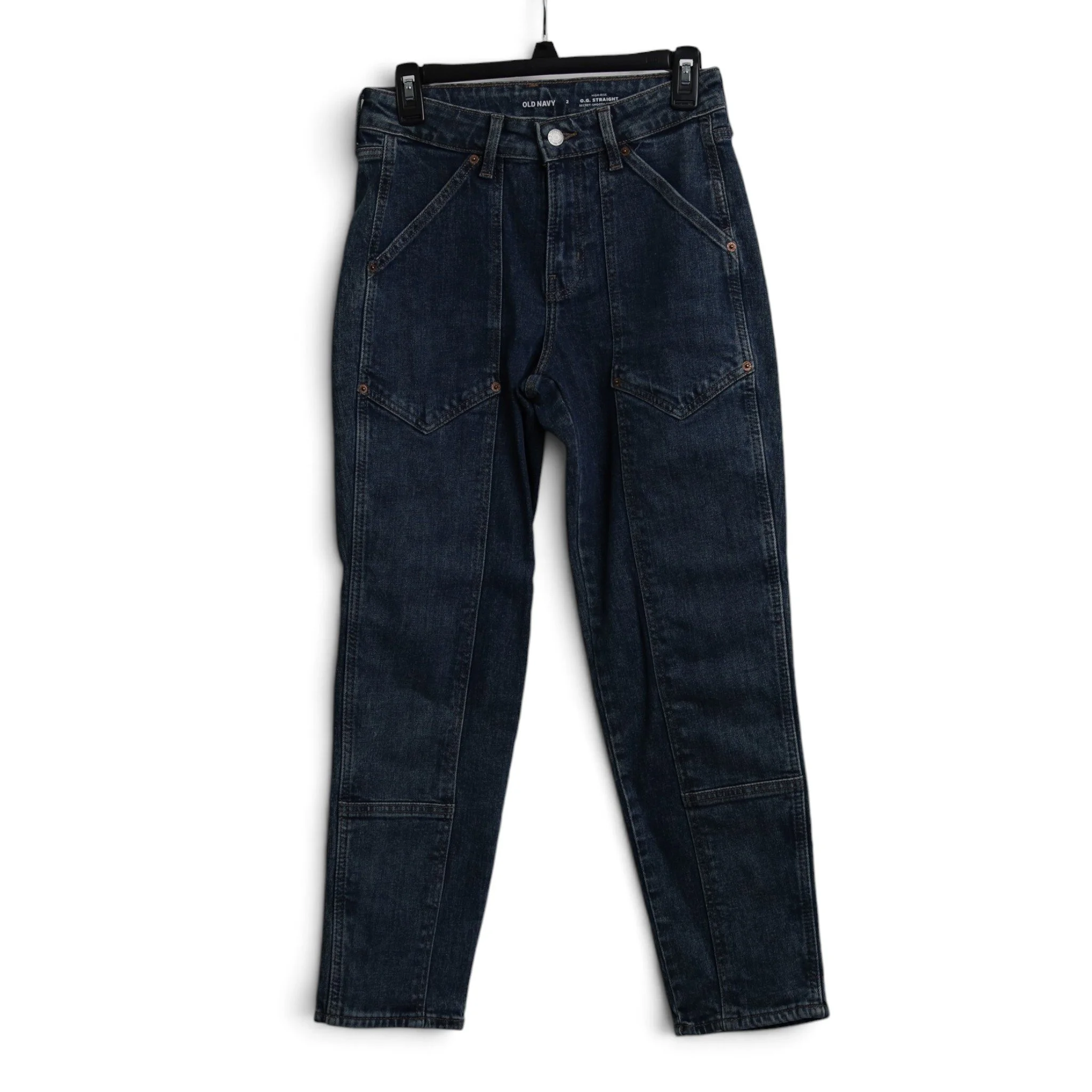 Dark Wash High Rise Straight Leg Jeans With Patterned Denim