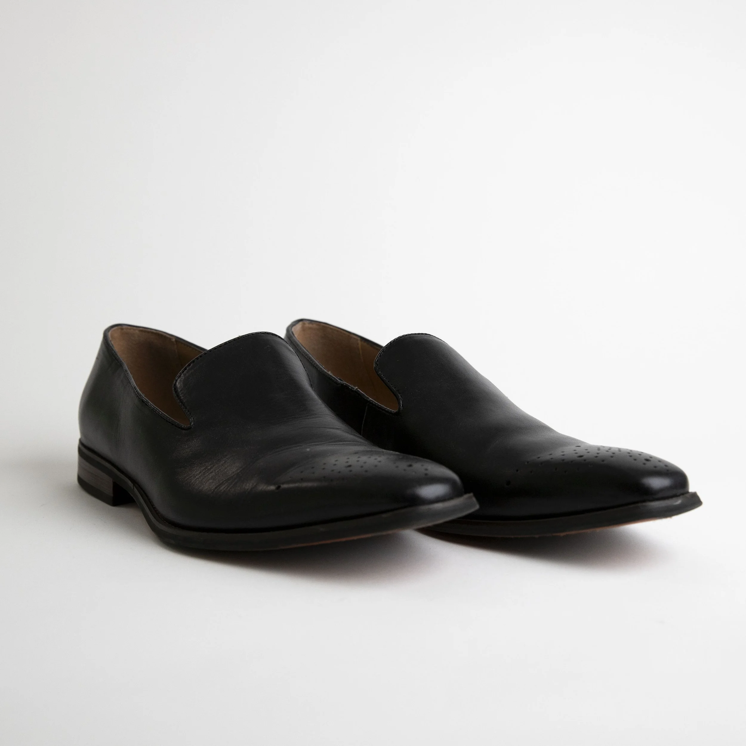 Black Leather Loafers With Medallion Toe
