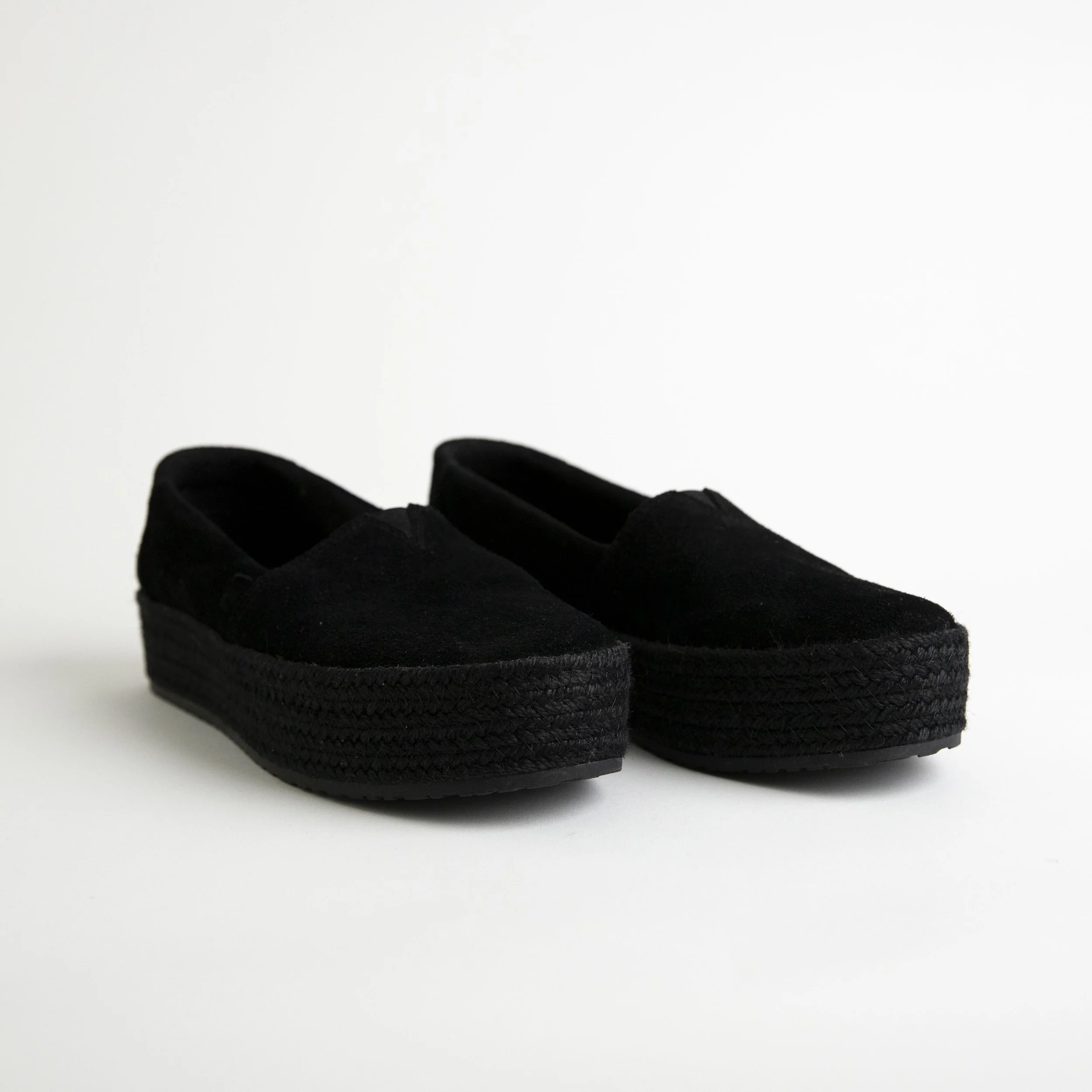 Black Platform Loafers With Jute Trim