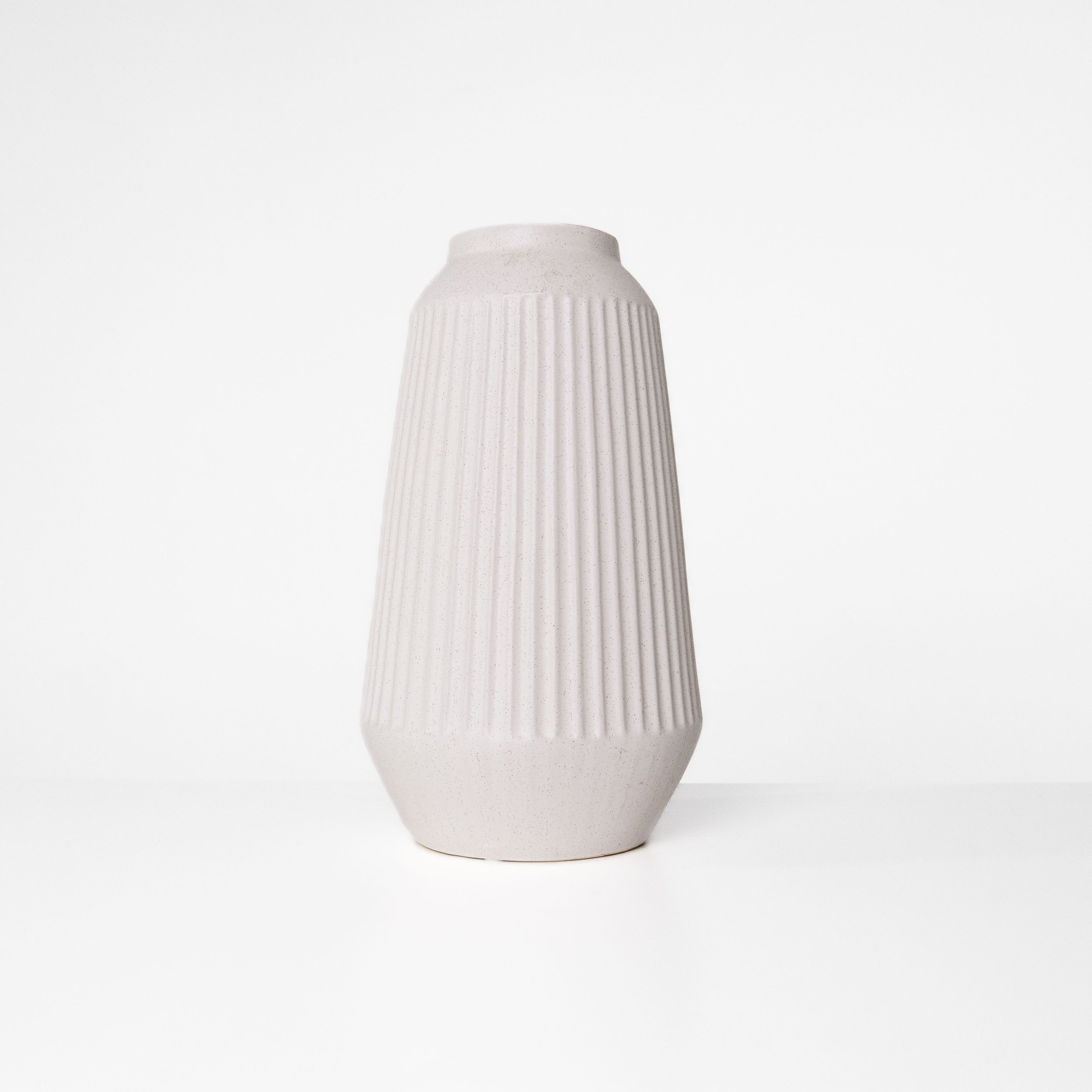 Tall Cream Speckled Tapered Ribbed Vase