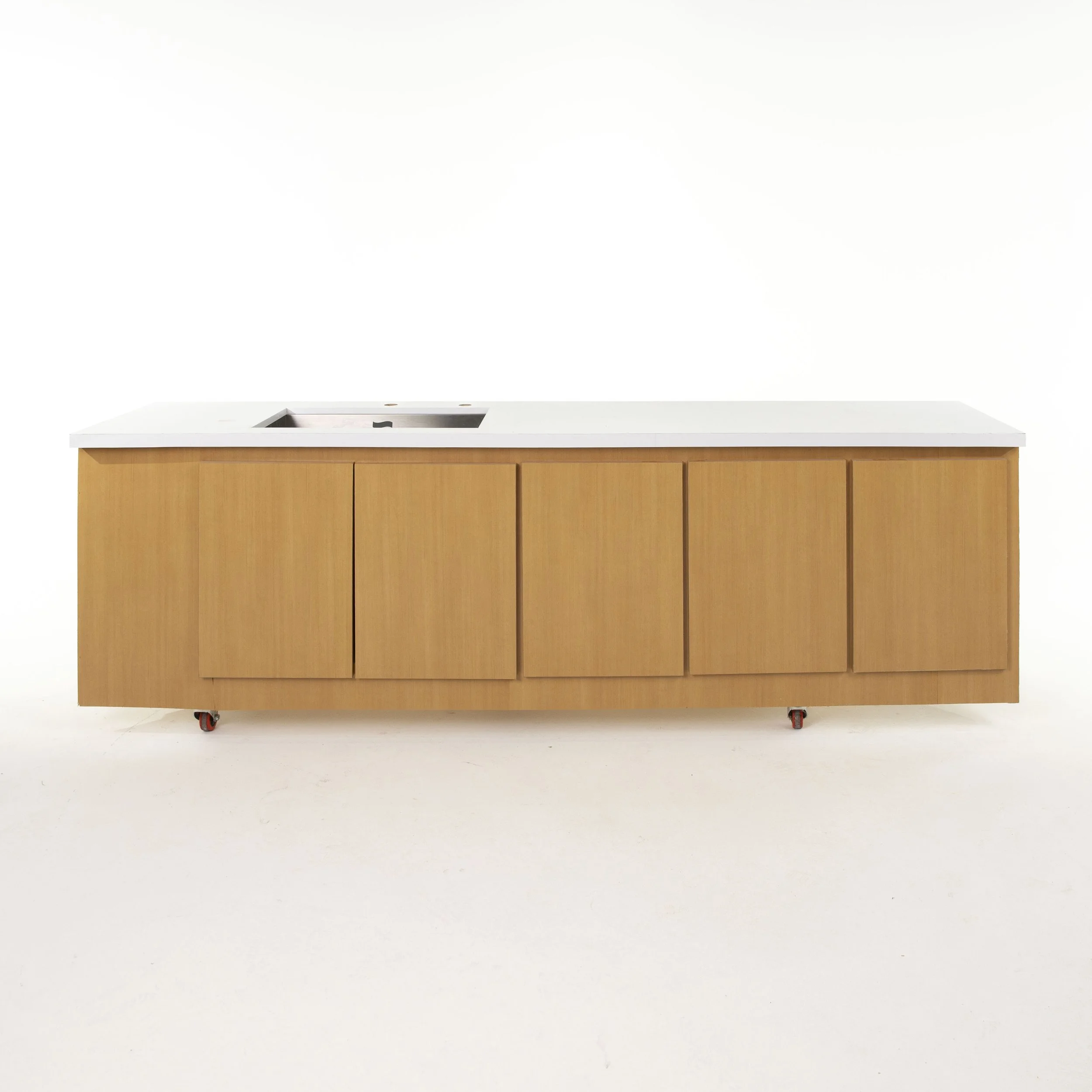 White/Light Wood Kitchen Counter with Sink