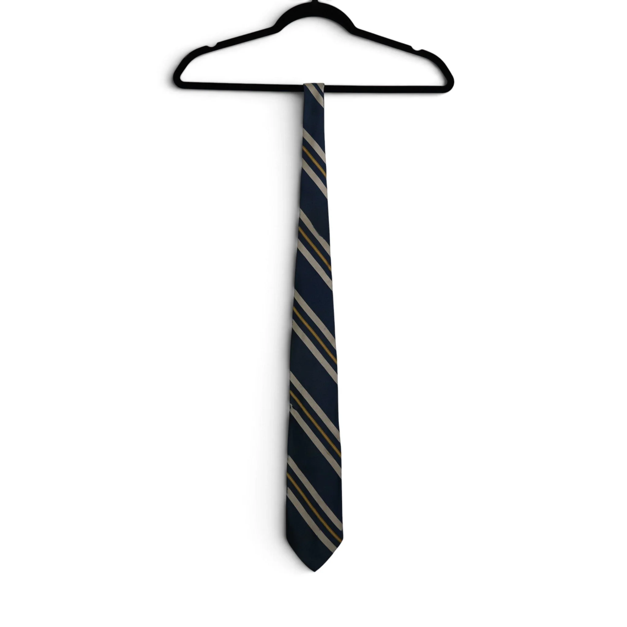 Dark Blue/Gold/Beige Diagonal Striped Tie
