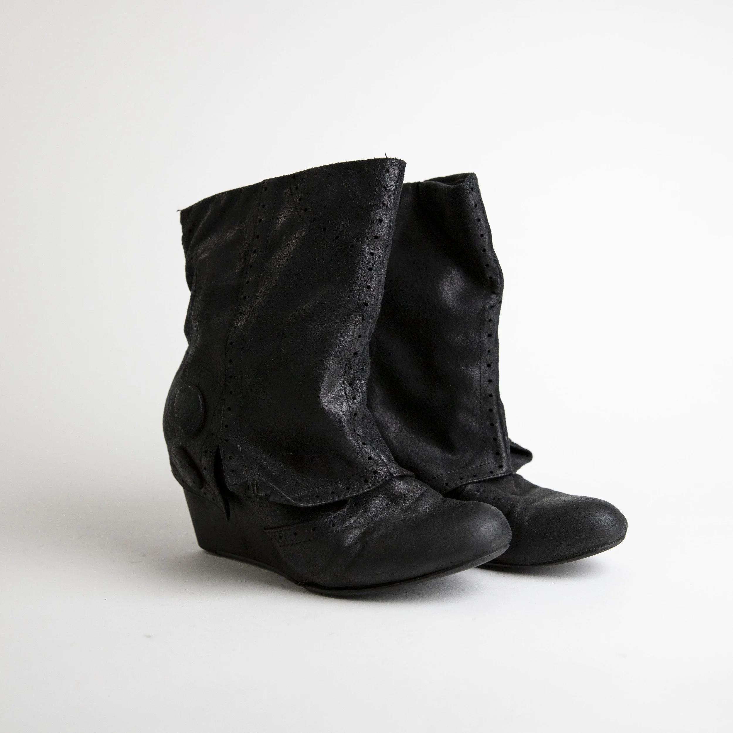 Black Faux Leather Foldover Boots