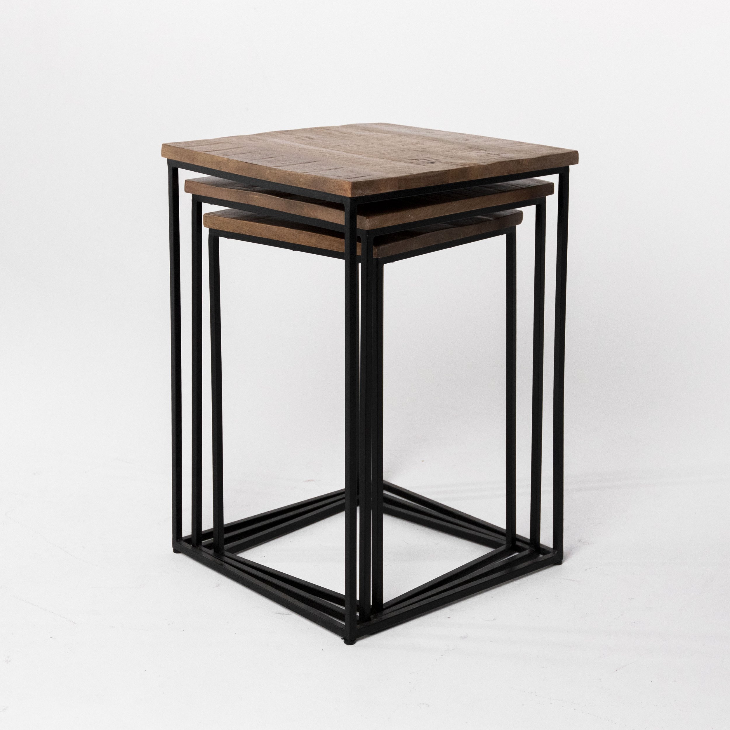 Wood and Metal Square Nesting Table Set