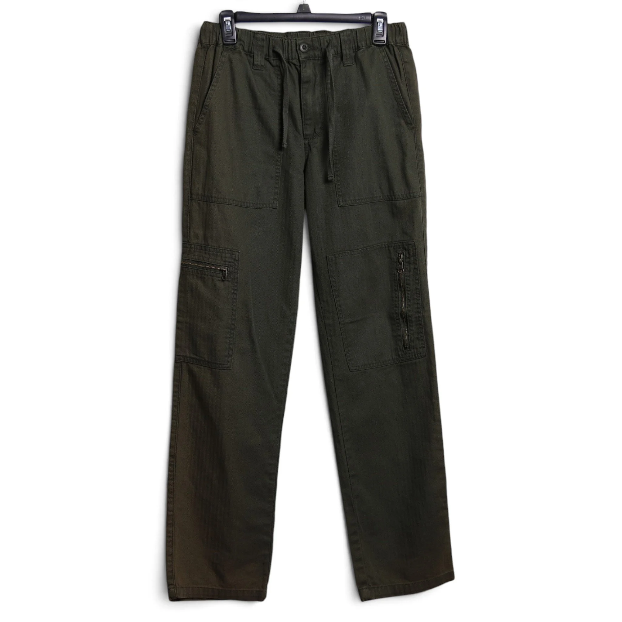 Moss Green Straight Leg Pants With Zipper Pockets