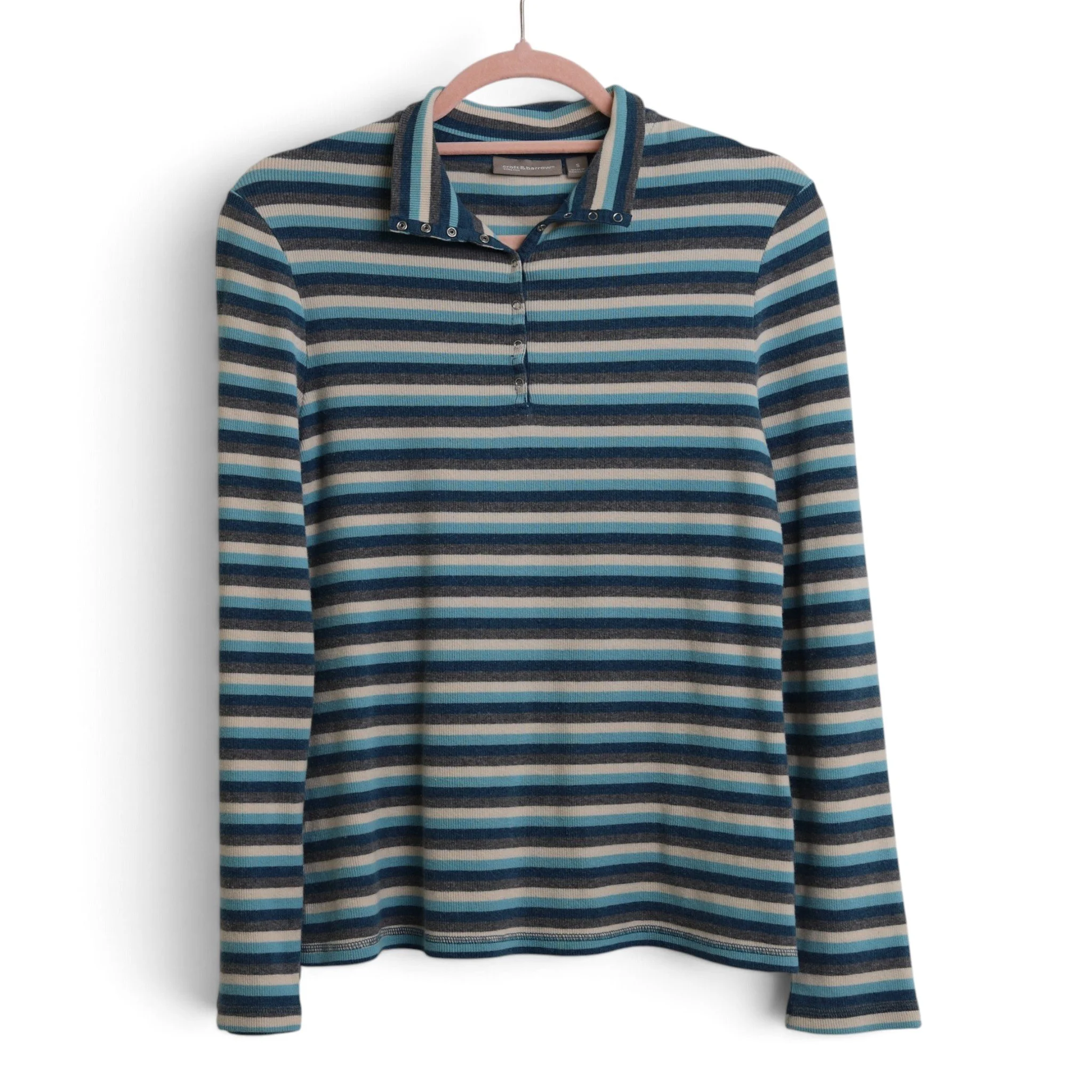 Blue/White/Gray Foldover Button Turtleneck