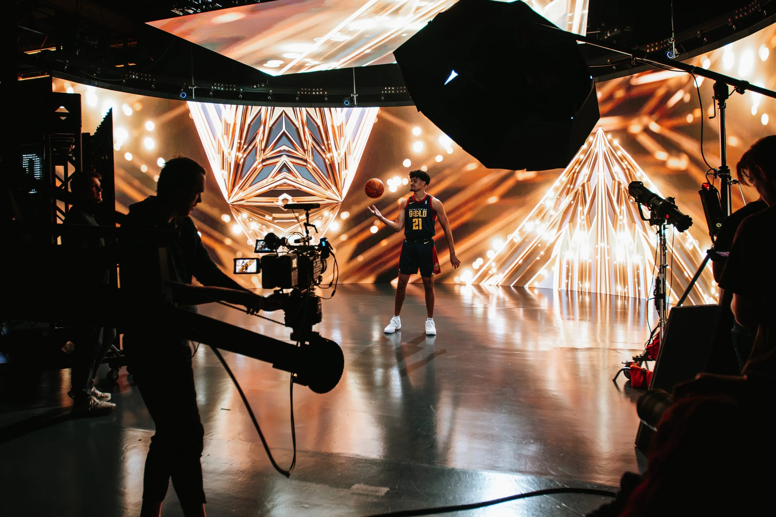 Professional Sports Media Day filmed on LED volume stage with cinematic lighting setup