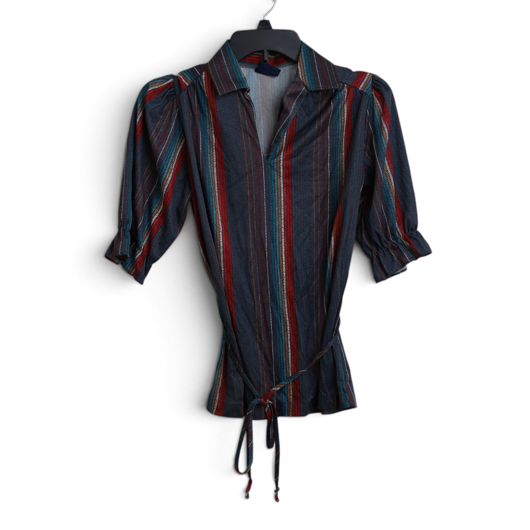 Multicolored Half-Sleeve Blouse With Belt