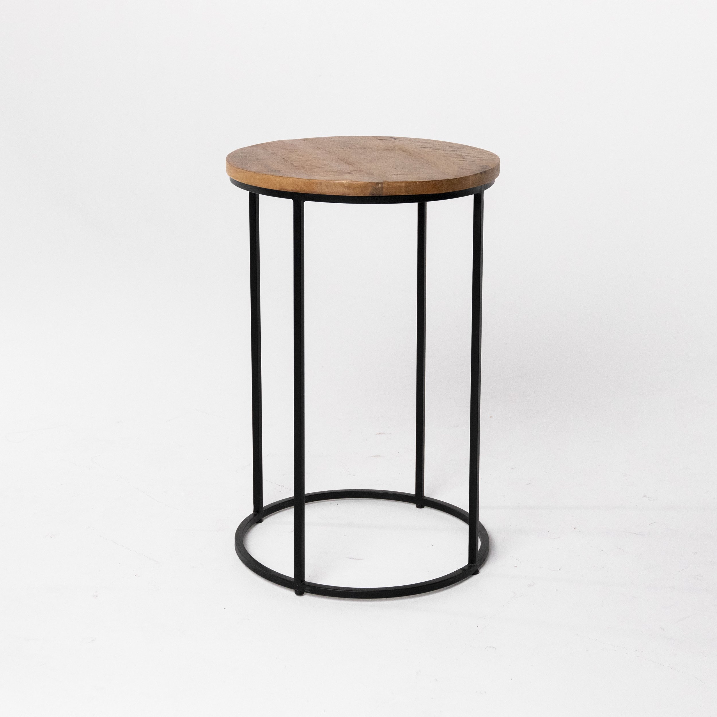 Round Wood and Metal Side Table