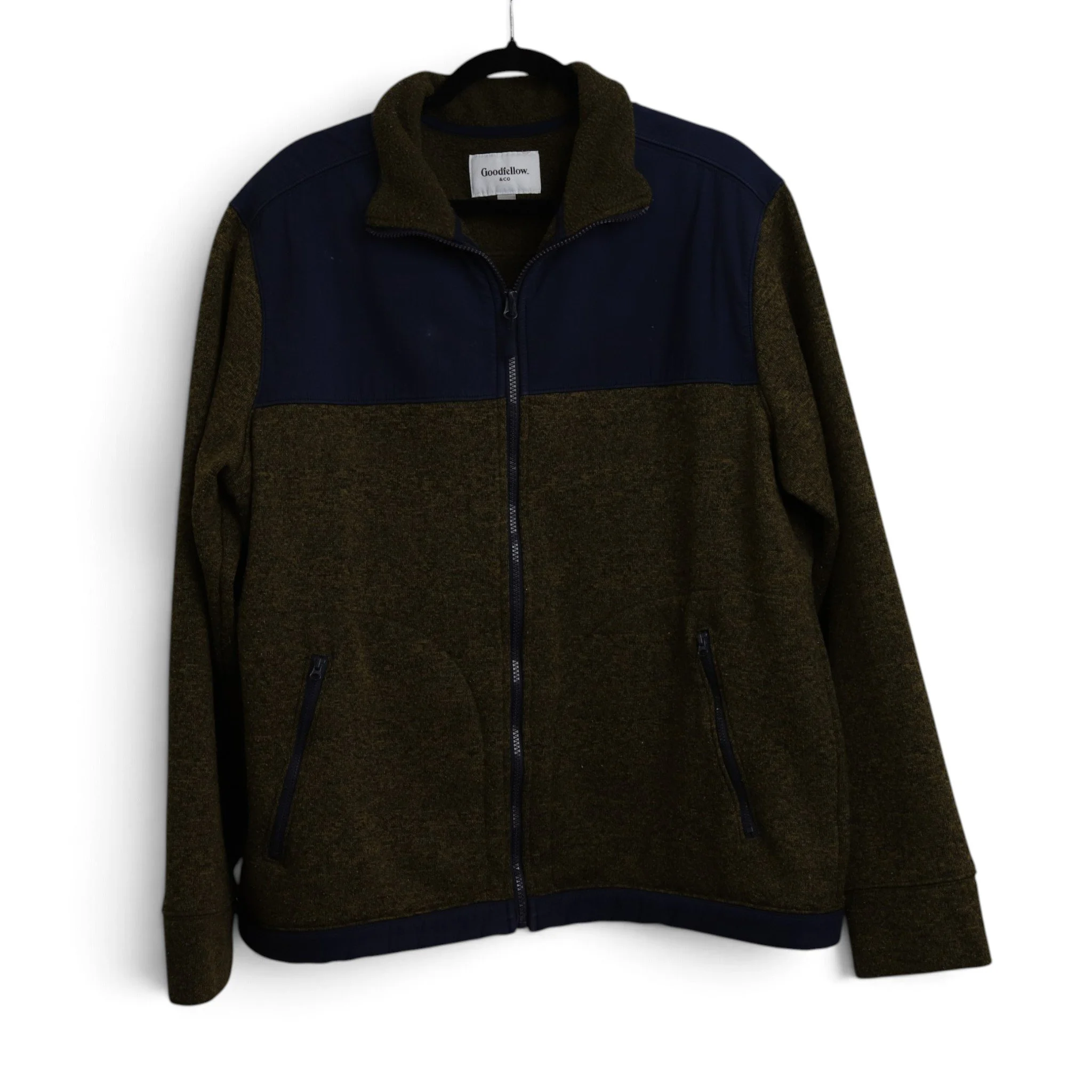 Moss Green And Navy Full Zip Jacket With Pockets