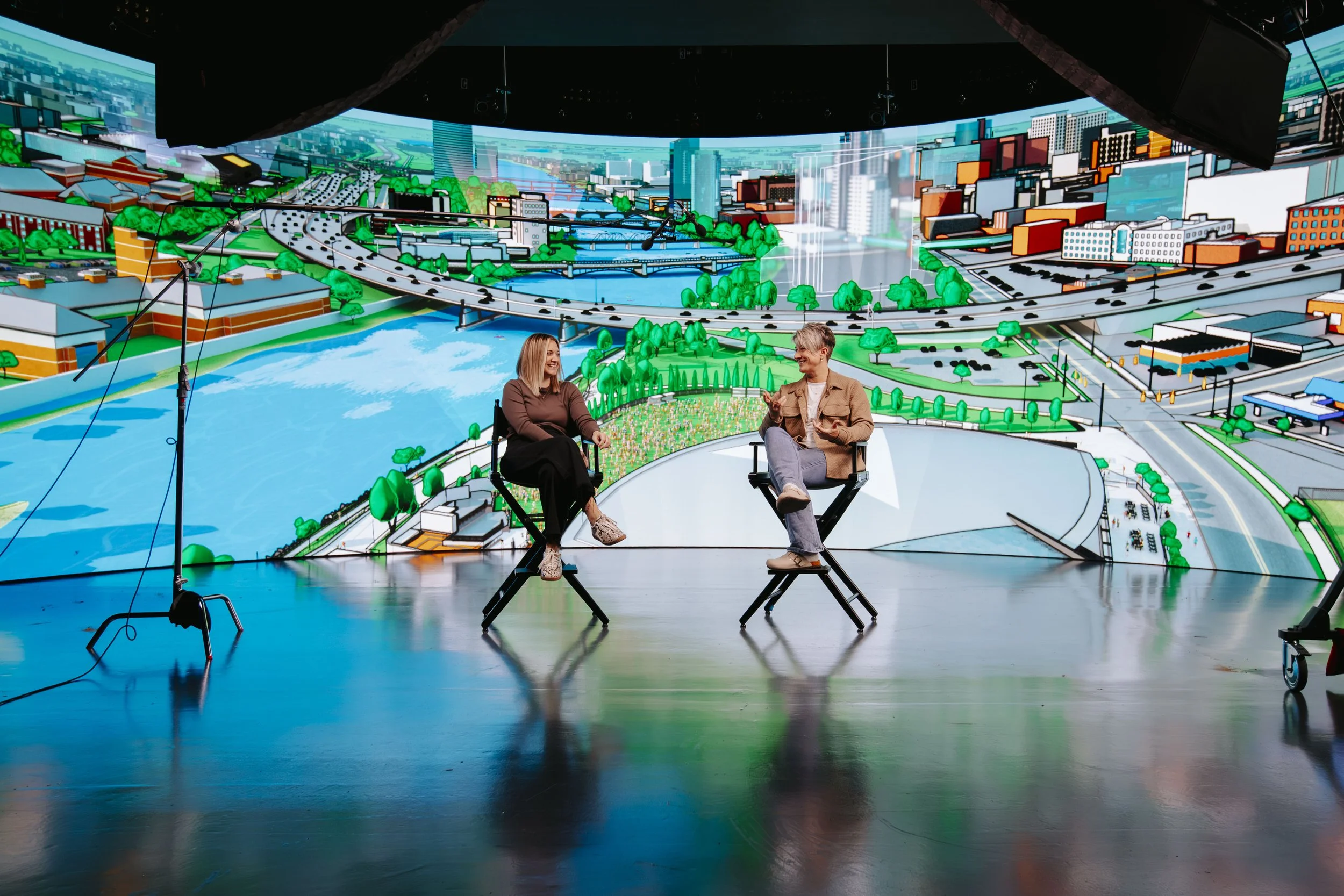 Broadcast style interview filmed on LED volume virtual production stage