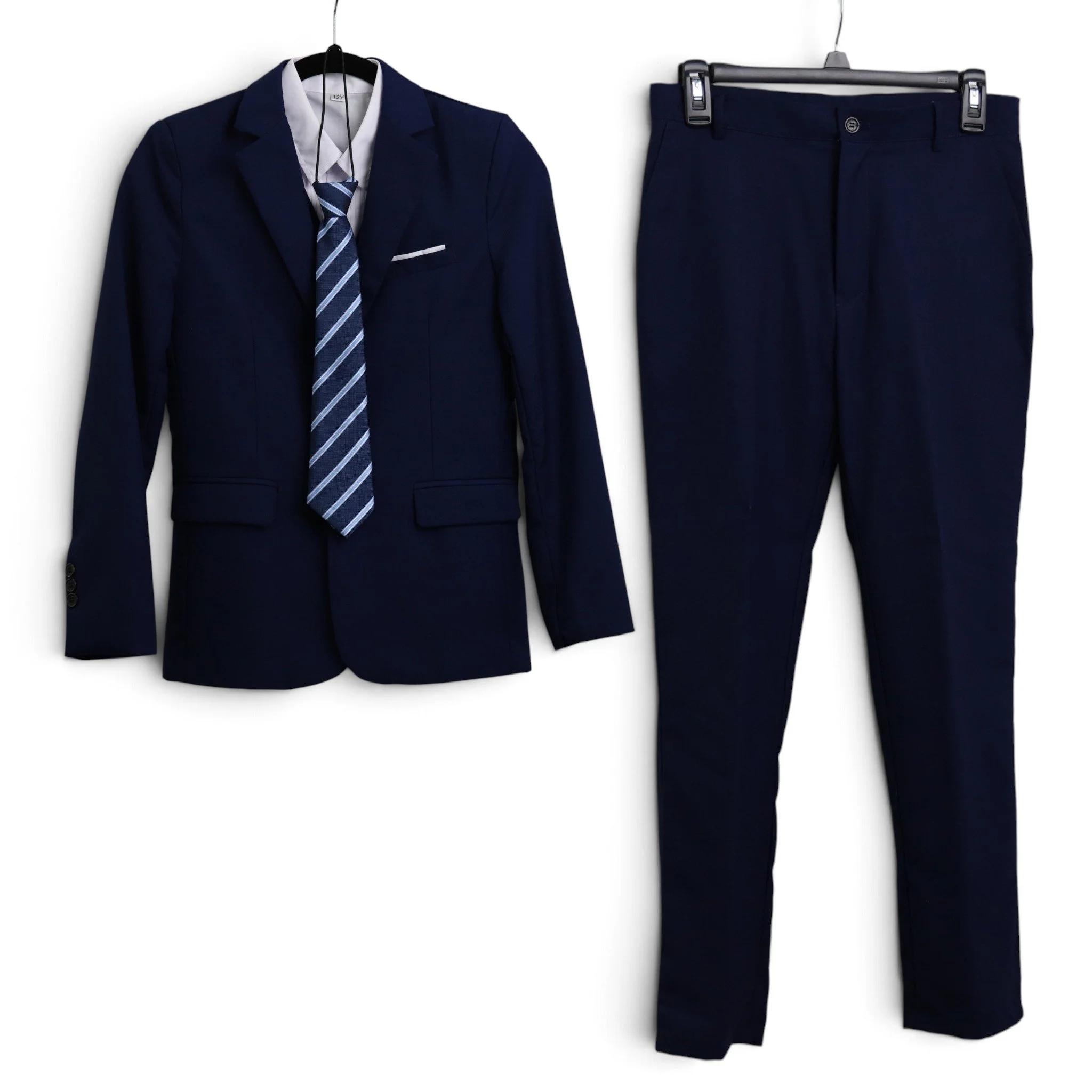 Navy And White Suit Set With Tie