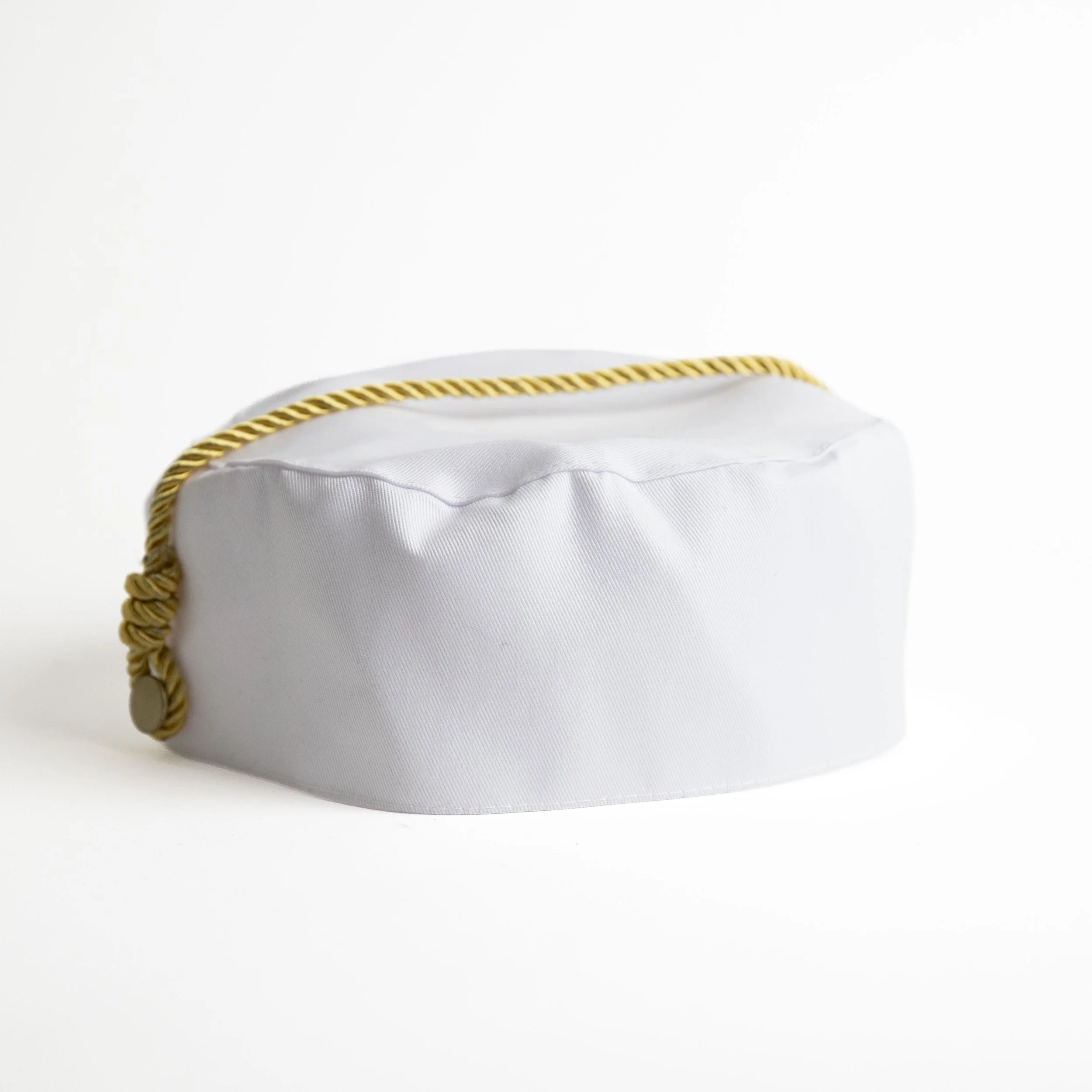 White Military-Style Cap With Gold Twisted Cord Trim