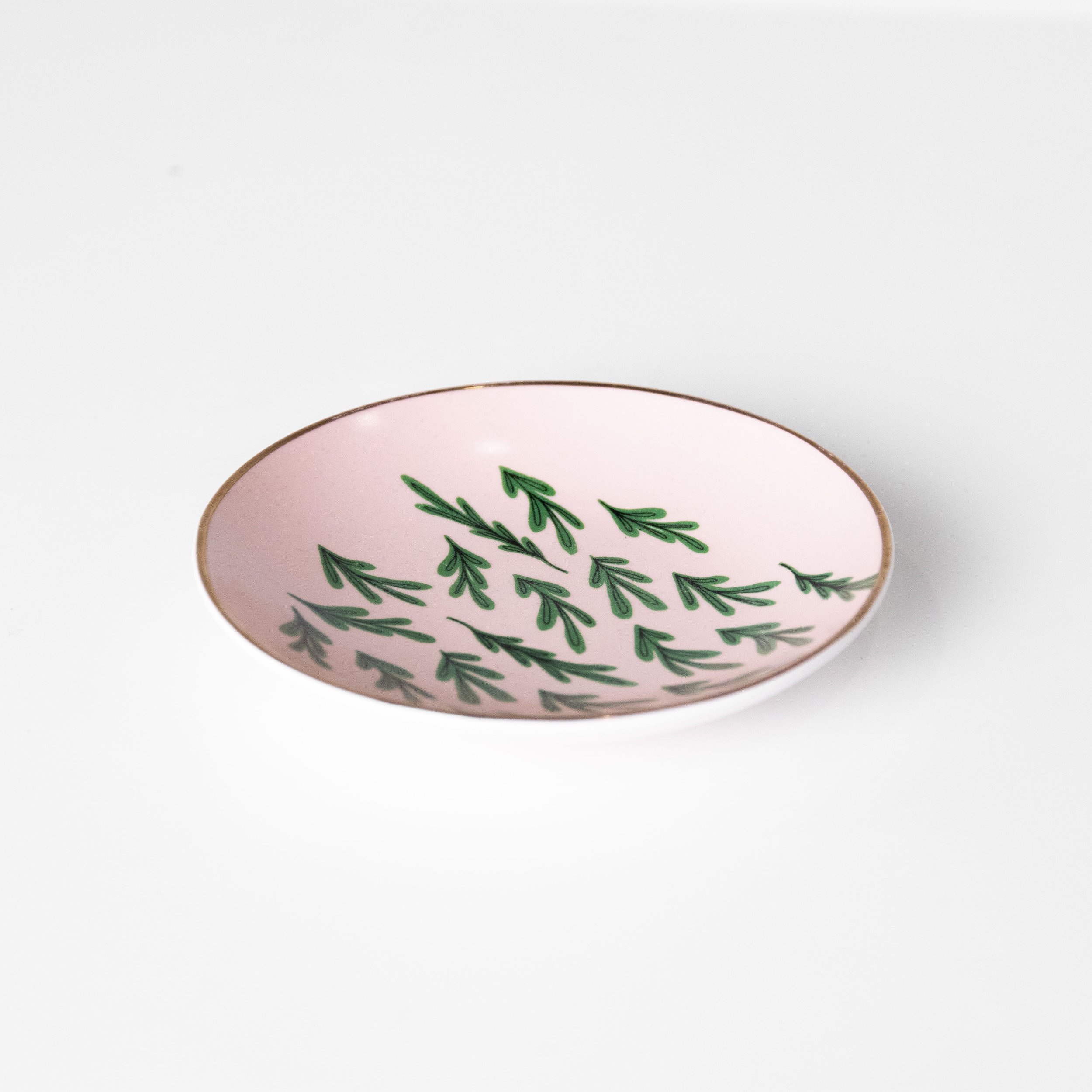 Pink and Green Gold Rim Decorative Dish