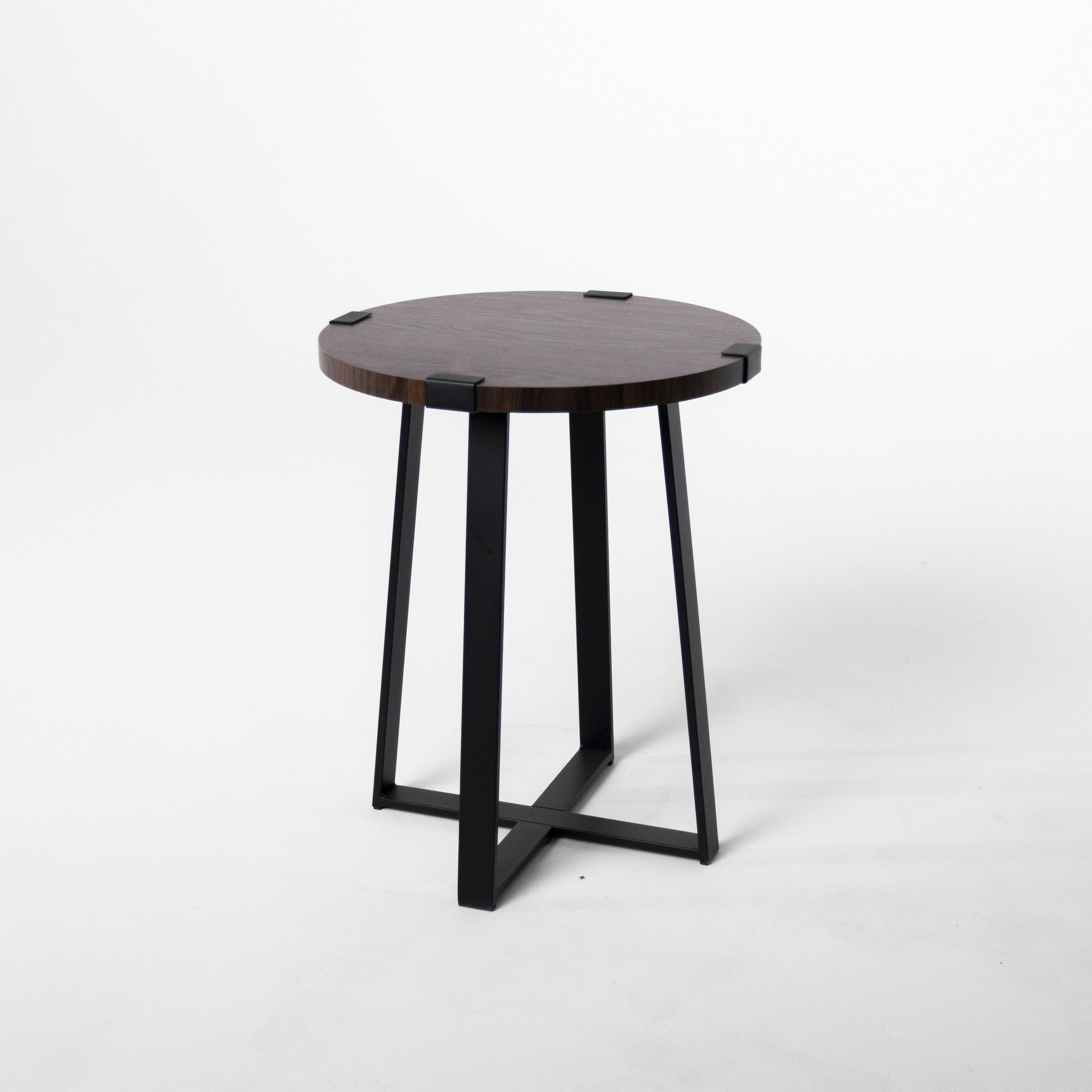 Round Dark Wood Metal End Table