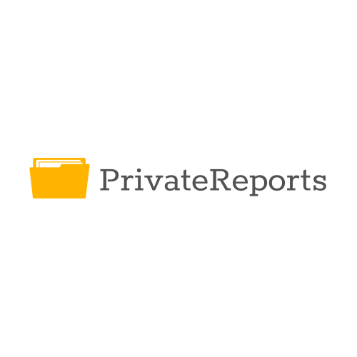 Logo of PrivateReports featuring an orange folder icon and the company name in black text.