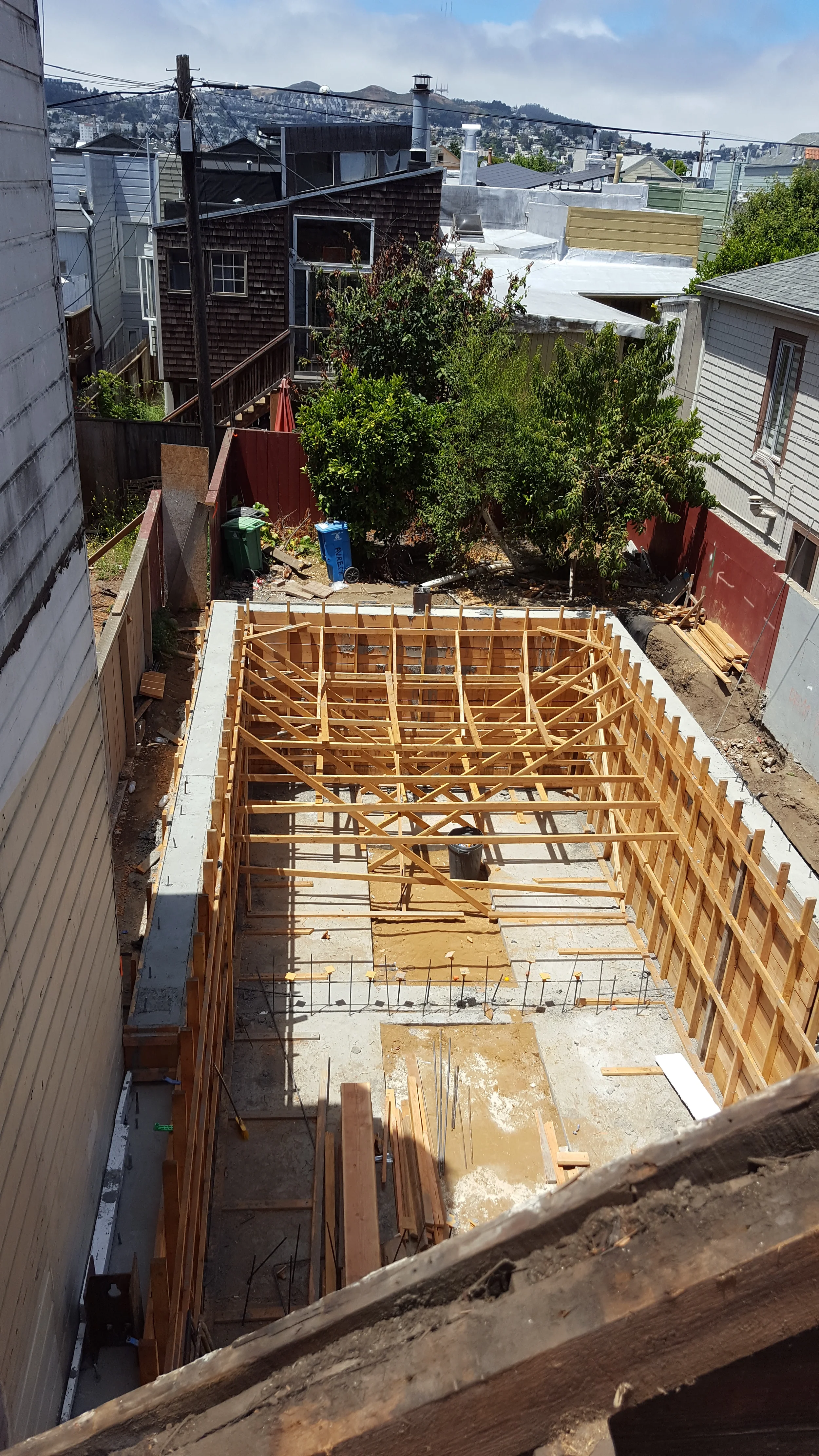 Excavation layout showing reinforced foundation work at condo site — San Francisco Bay Area general contractor