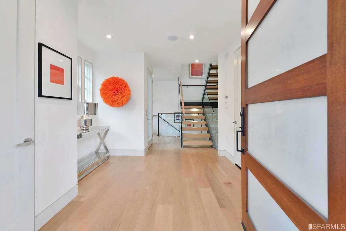 hallway with recessed lighting, wide-plank floors, and stair connection — San Francisco Bay Area general contractor