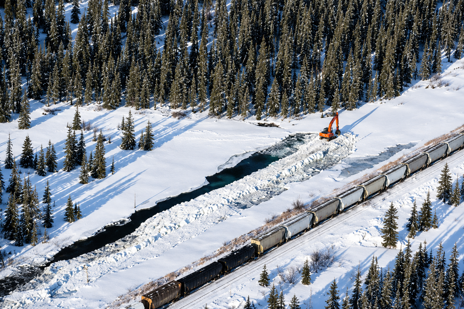 Construction work supporting long-term flood management in Jasper National Park