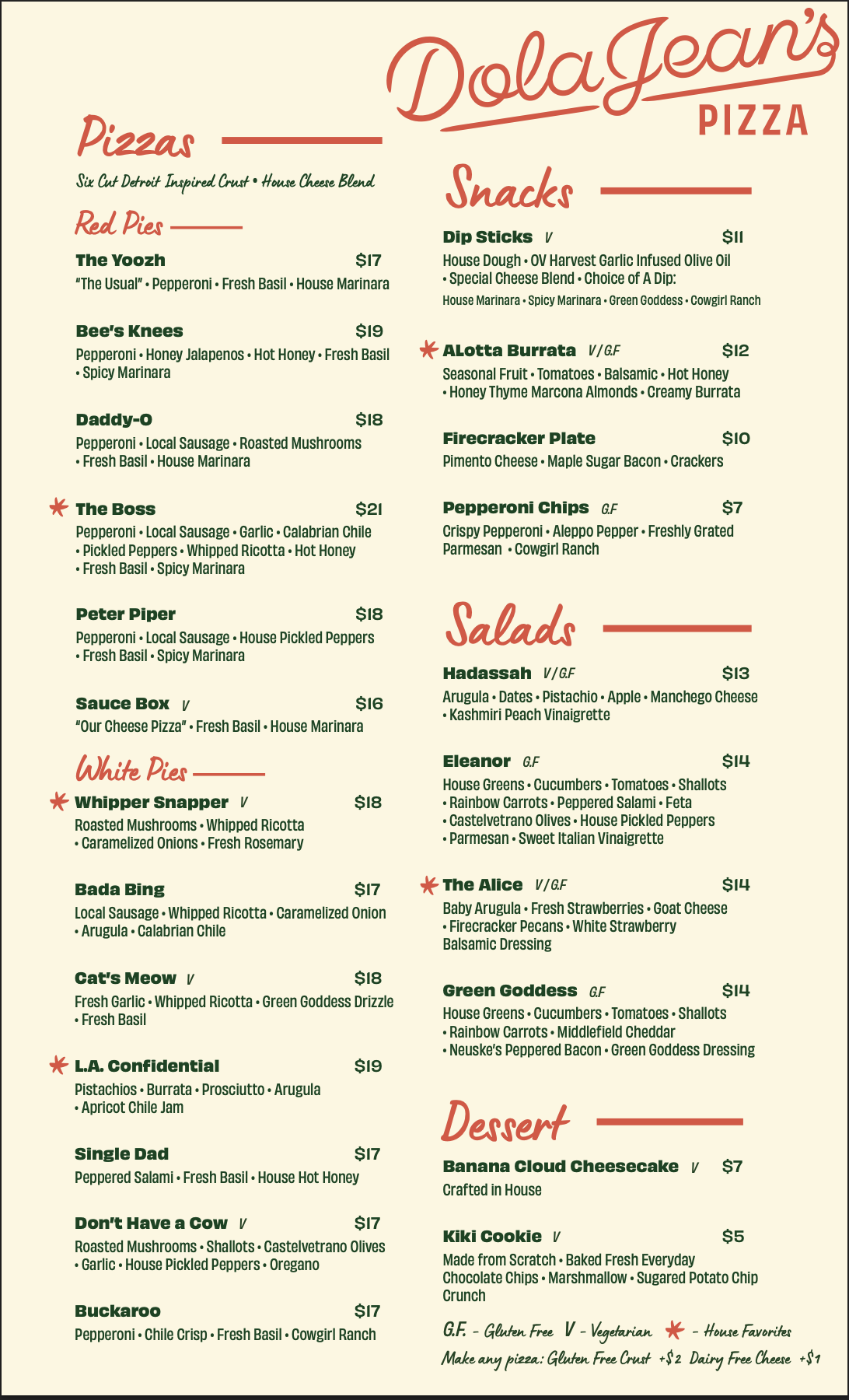 Dola Jean's Summer Menu