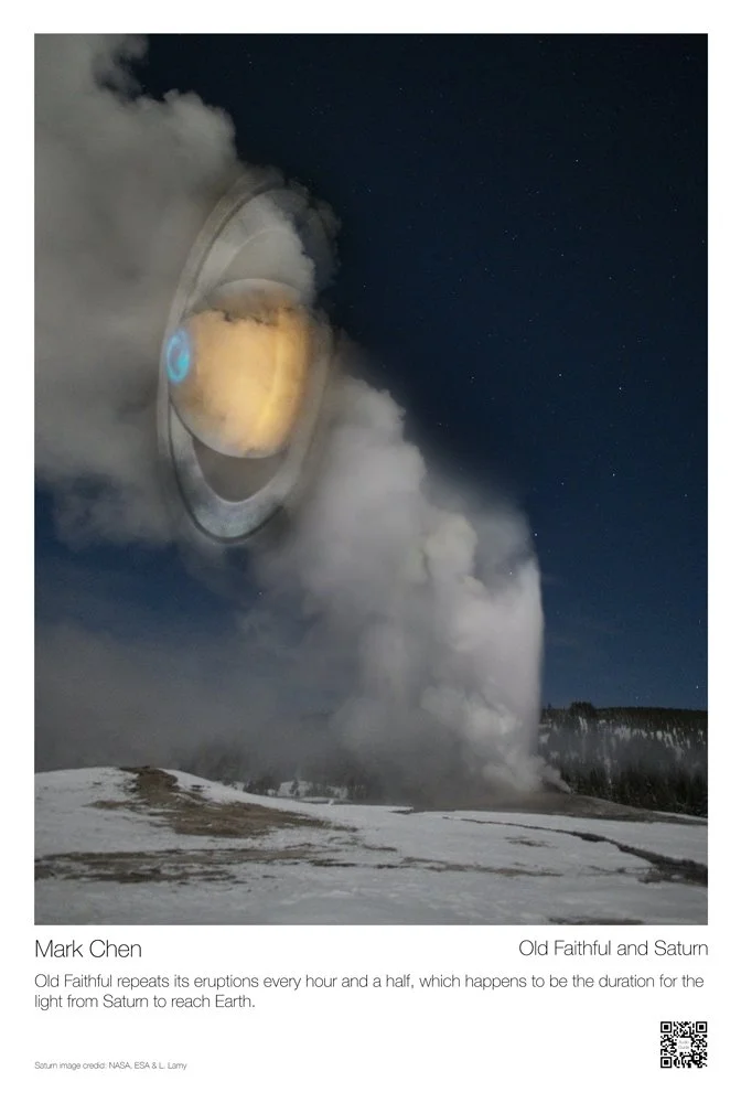 Postcard, autographed: Old Faithful and Saturn