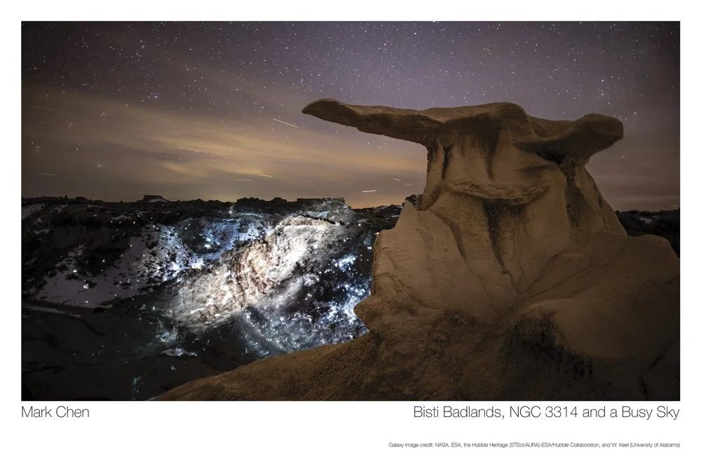 Postcard, autographed: Bisti Badlands, NGC 3314 and a Busy Sky