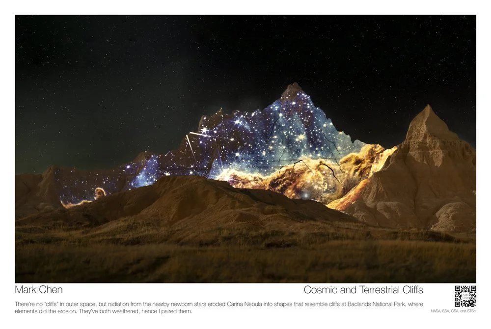 Postcard, autographed: Cosmic and Terrestrial Cliffs
