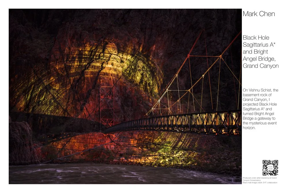Postcard, autographed: Black Hole Sagittarius A* and Bright Angel Bridge