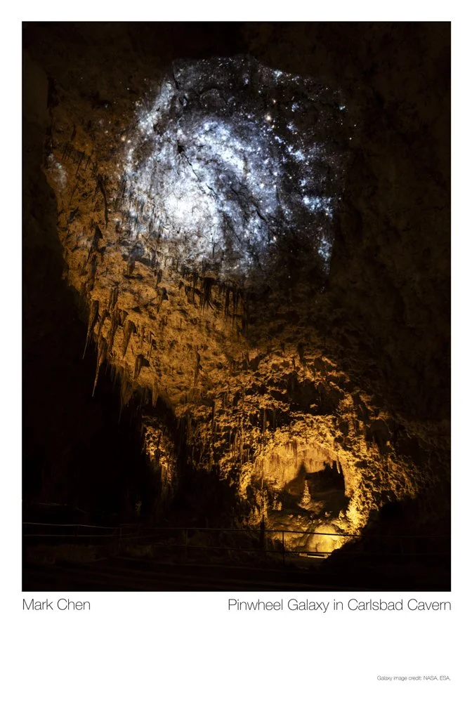 Postcard, autographed: Pinwheel Galaxy in Carlsbad Cavern