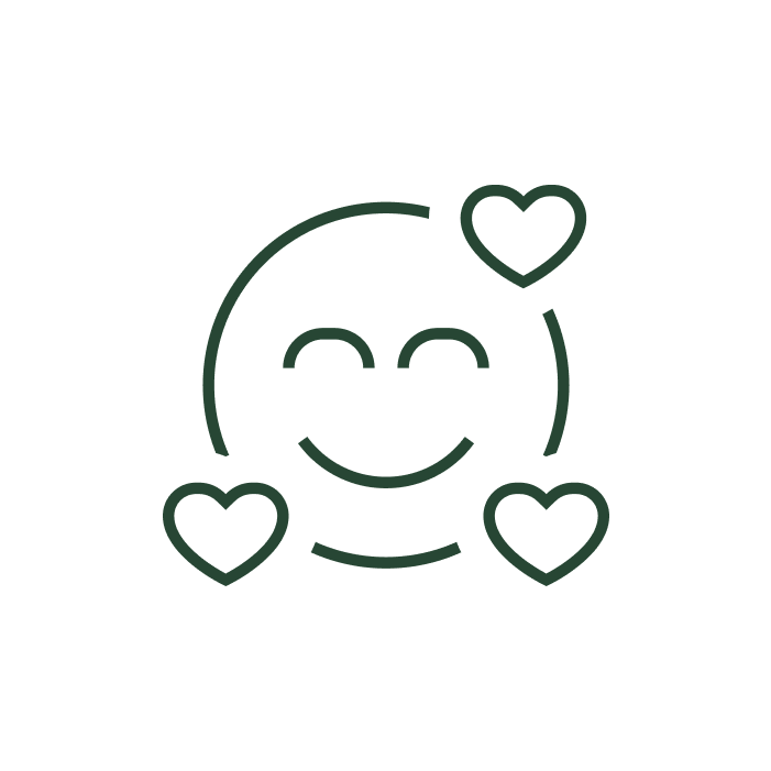 Smile emoji with three hearts surrounding it.