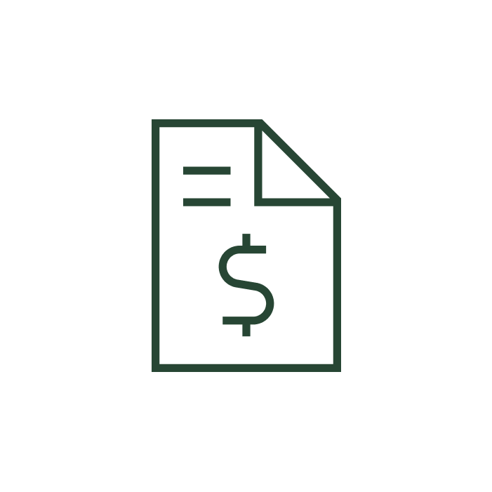 Outline icon of a financial document with a dollar sign on it.
