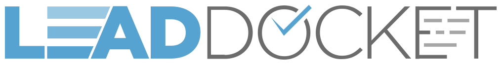 Logo for Lead Docket with stylized text and a checkmark inside a circle.