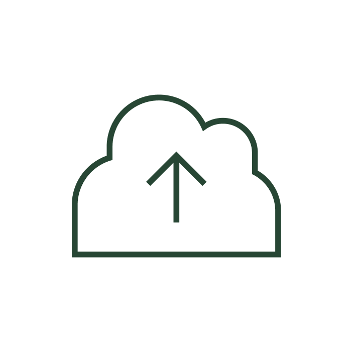 Outline of a cloud with an upward arrow indicating upload to cloud storage.
